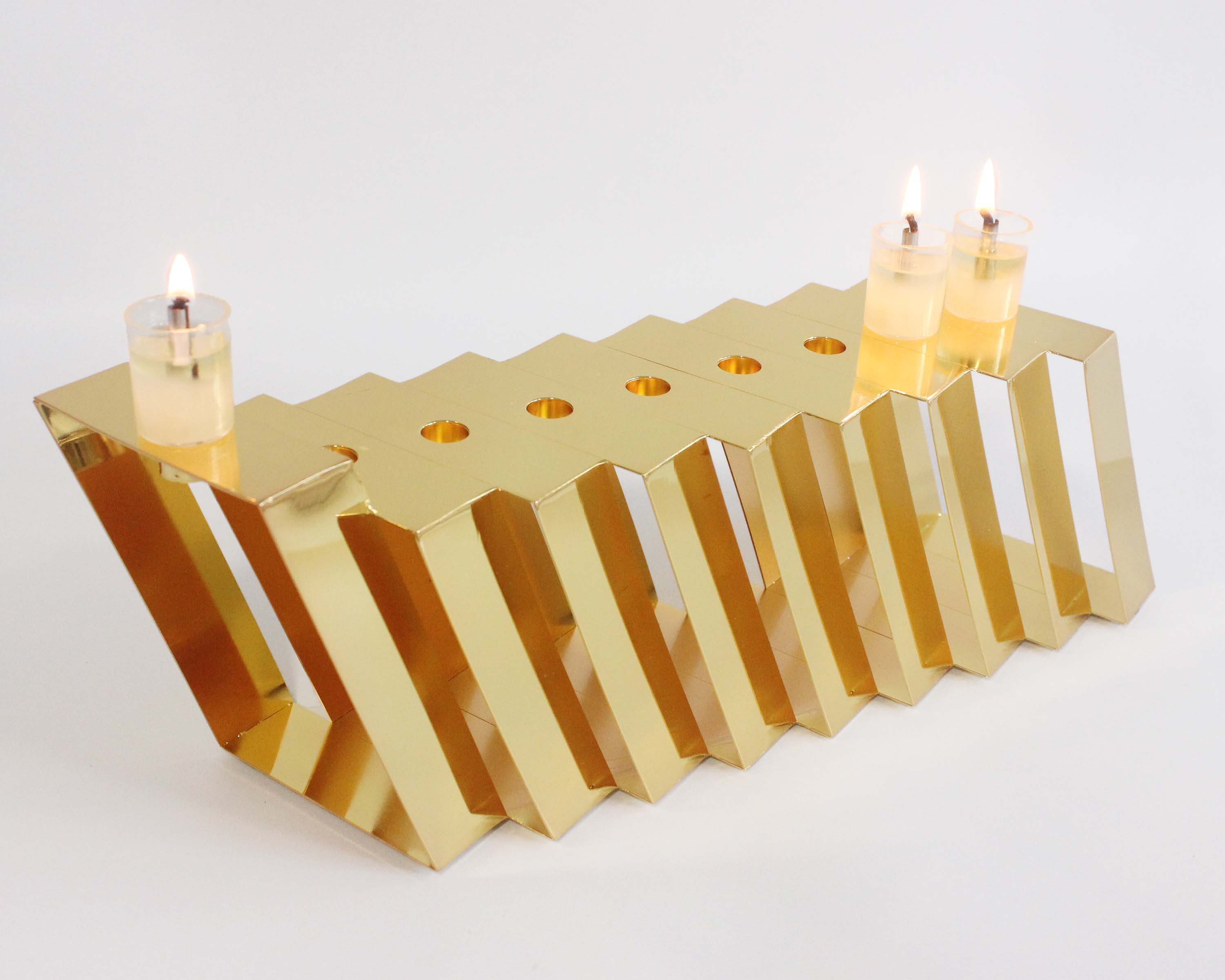 Modern Gold Coated Menorah - Oil or Wax Candles、mySite、topwebapps