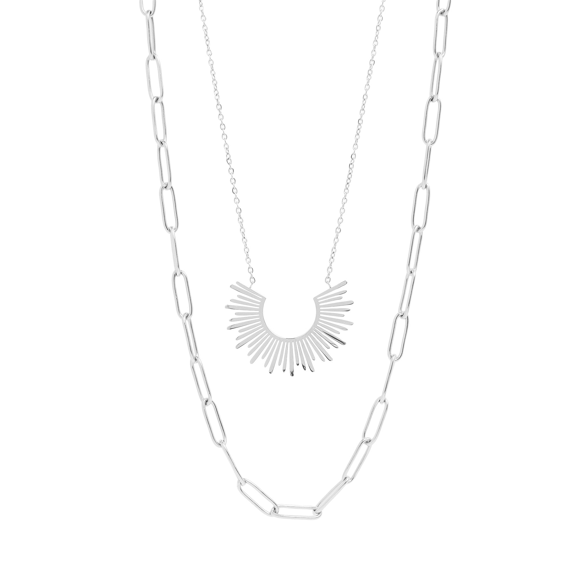 18K Gold PVD Layered Paperclip and Loop Chain Charm Necklace / CHN0028、mySite、dreamappss