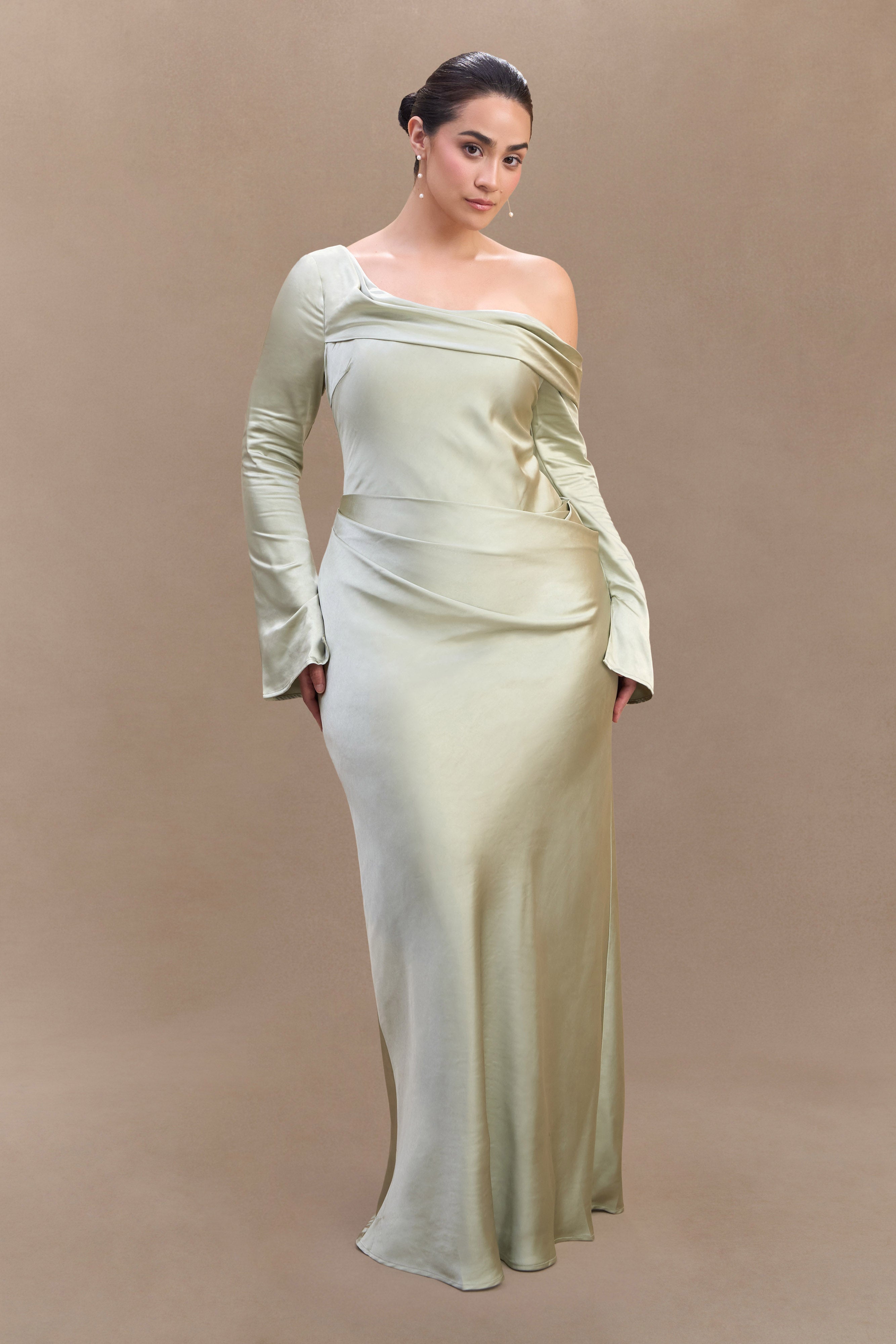 Iris Long Sleeve Satin Maxi Dress - Sage、mySite、solidvoid