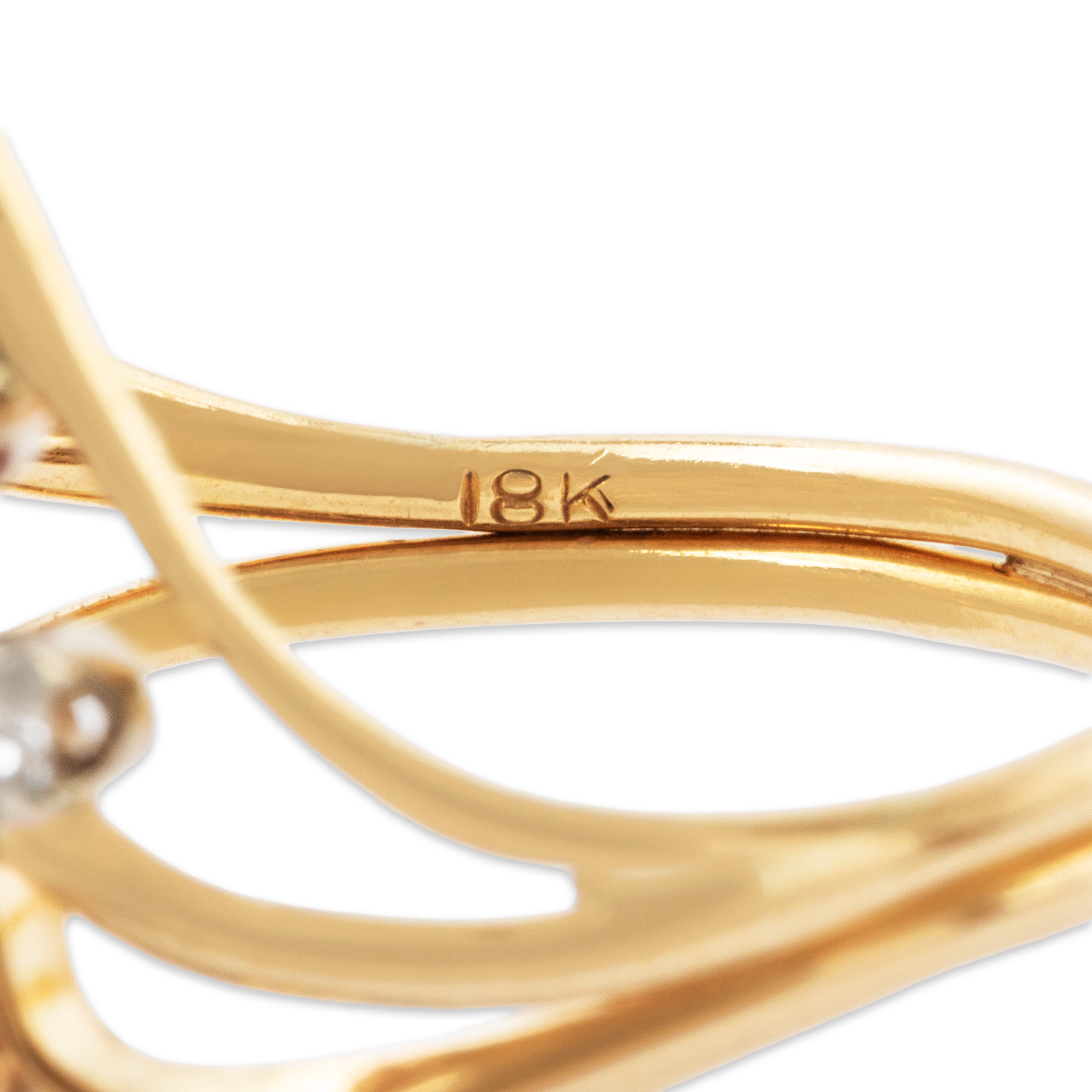 Vintage 18k Yellow Gold Ruby Diamond Swirling Artistic Ring 6.50、mySite、hinf8tx79