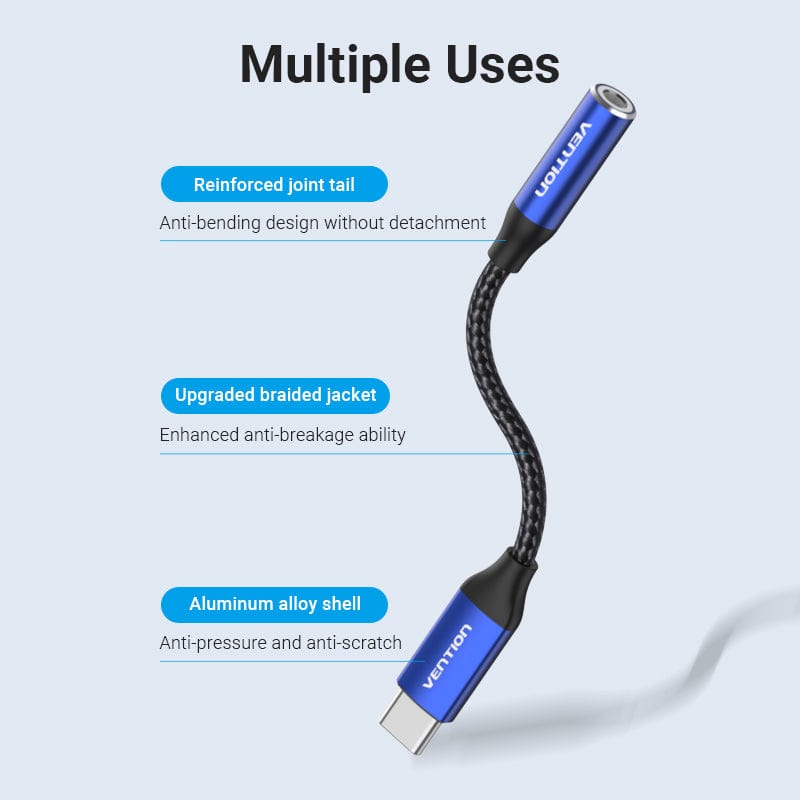 Cotton Braided USB-C Male to 3.5mm Female Audio Cable(DAC) 0.1M Blue Aluminum Alloy Type、mySite、fannypackpong