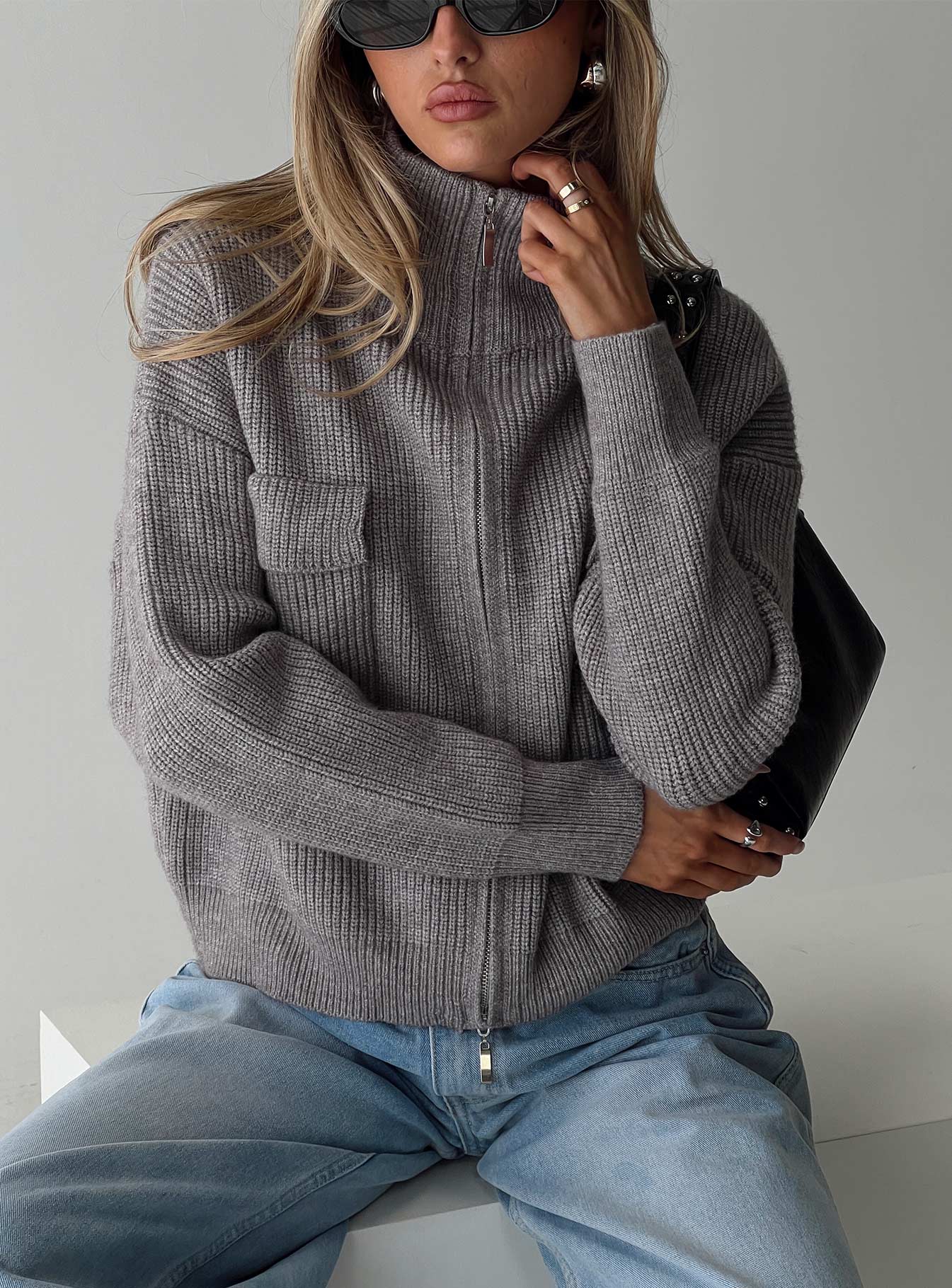 Too Busy Zip Up Sweater Grey、mySite、solidvoid