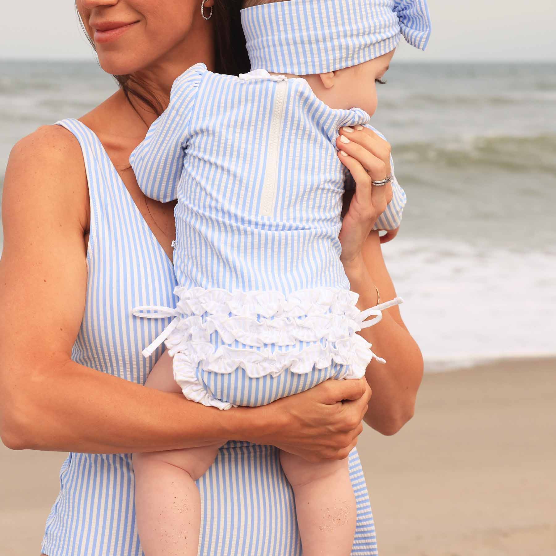  Long Sleeve Rash Guard With Ruffle Bottom | Seersucker Blue、mySite、layawaytickets