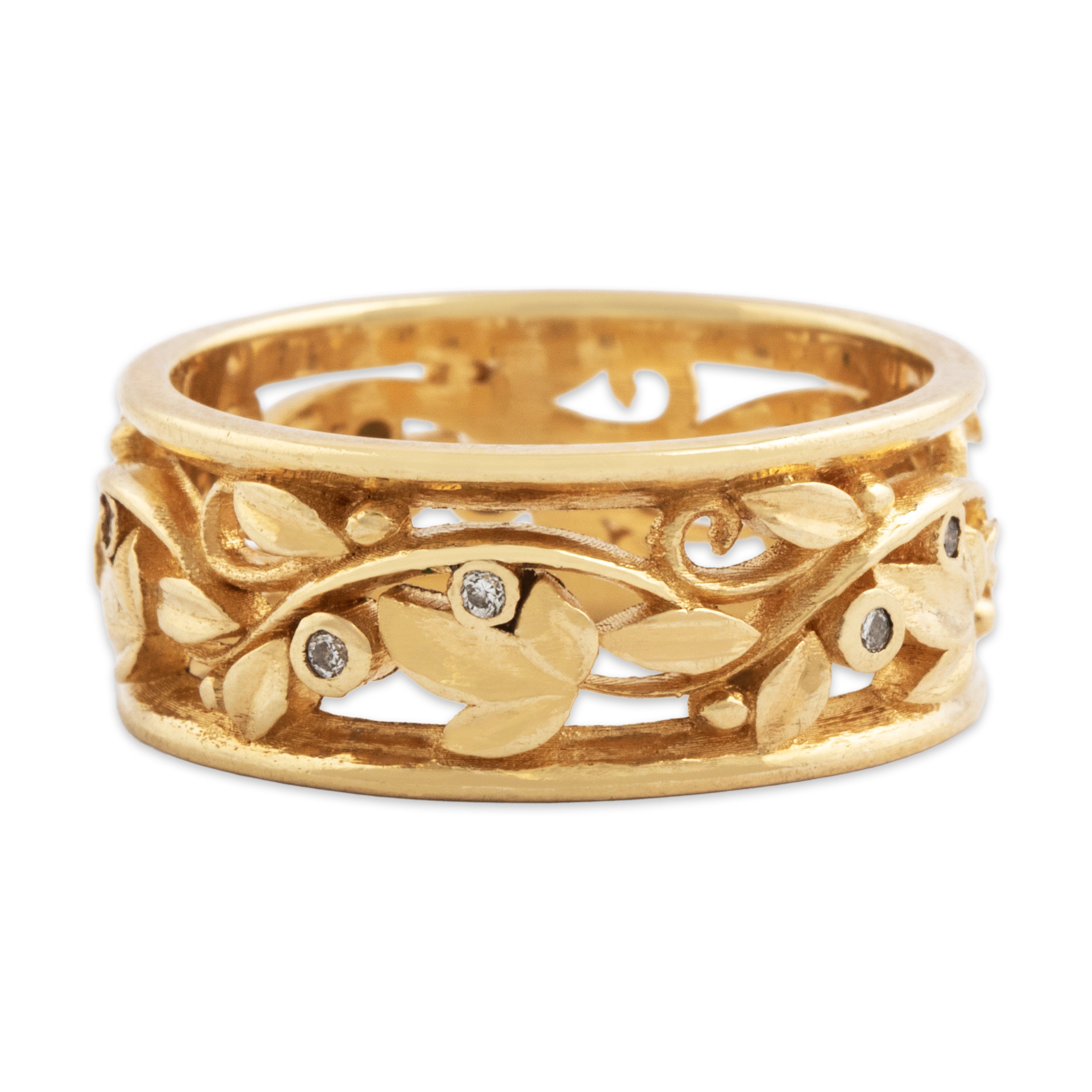 Vintage 14k Yellow Gold Diamond Openwork Vines Band Ring 7.75、mySite、hinf8tx79