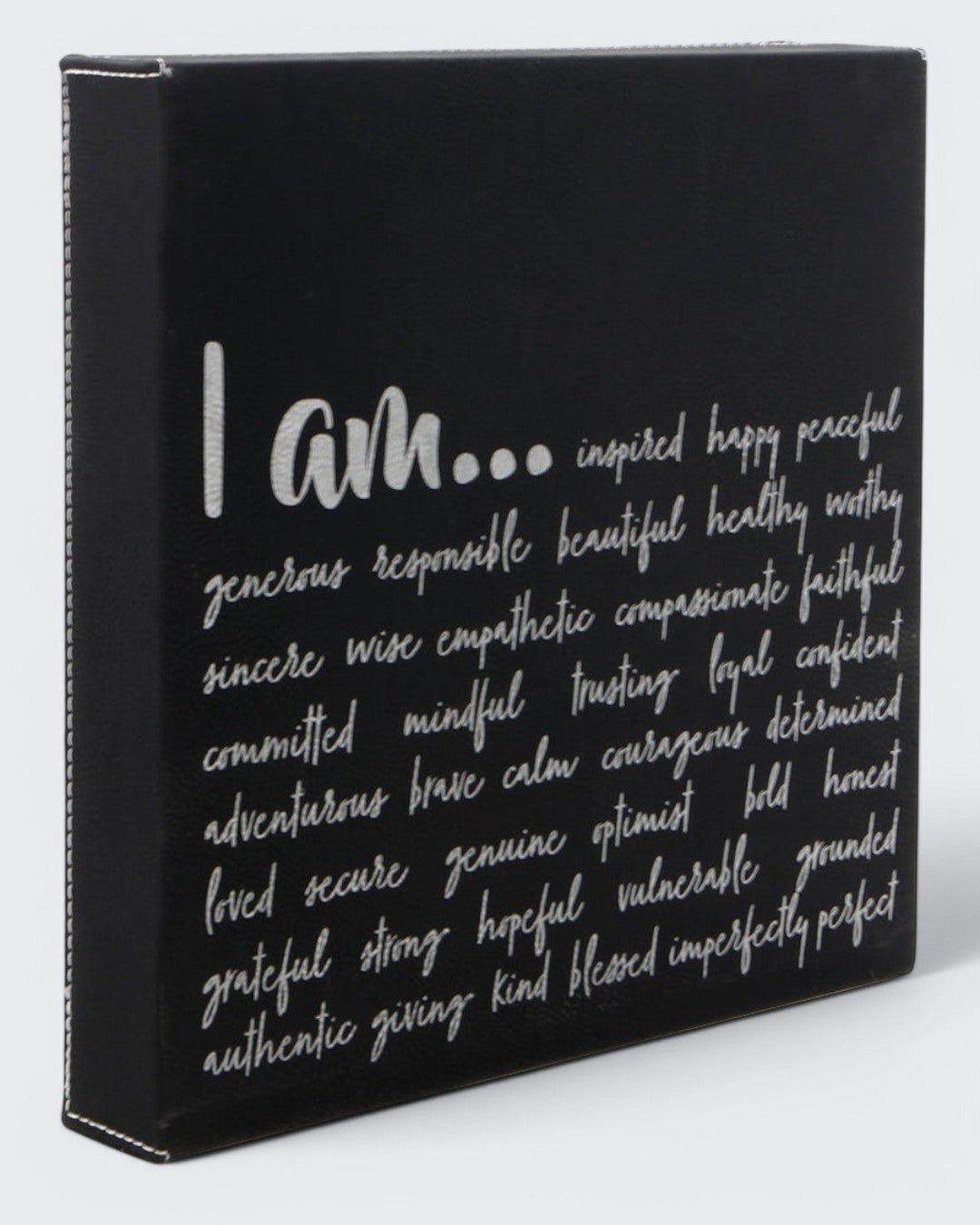 I am Affirmation Leatherette Black and Silver Inspirational Wall Hanging、mySite、topwebapps