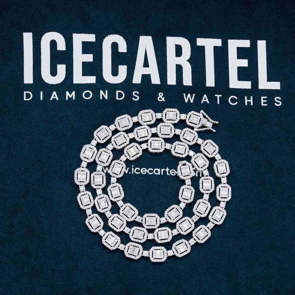 Moissanite Halo Cluster Baguette Tennis Chain 14K Gold、mySite、hinf8tx79