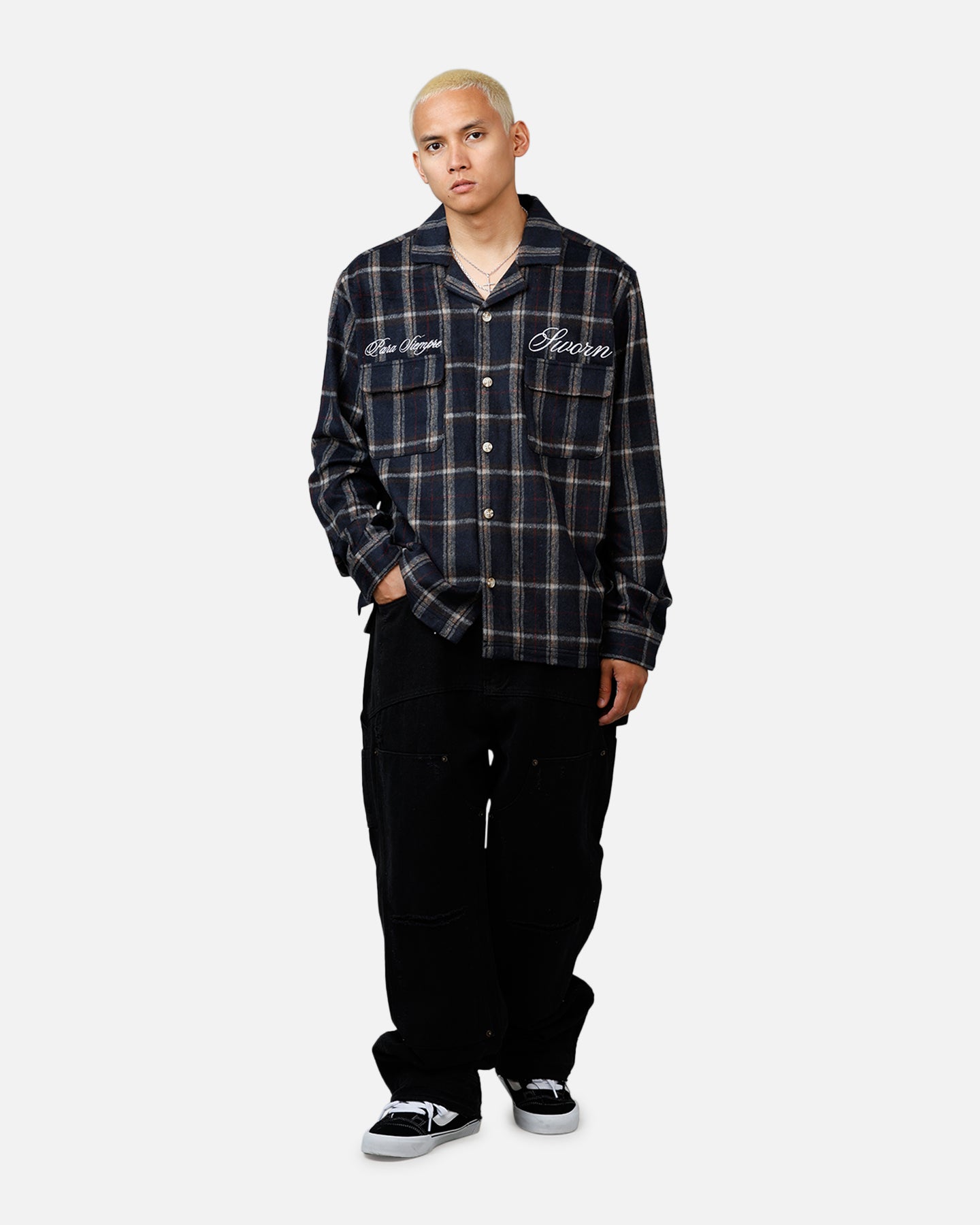 Sworn To Us Lotus Angel Flannel Button Up Shirt Navy、mySite、zt4zffjzw