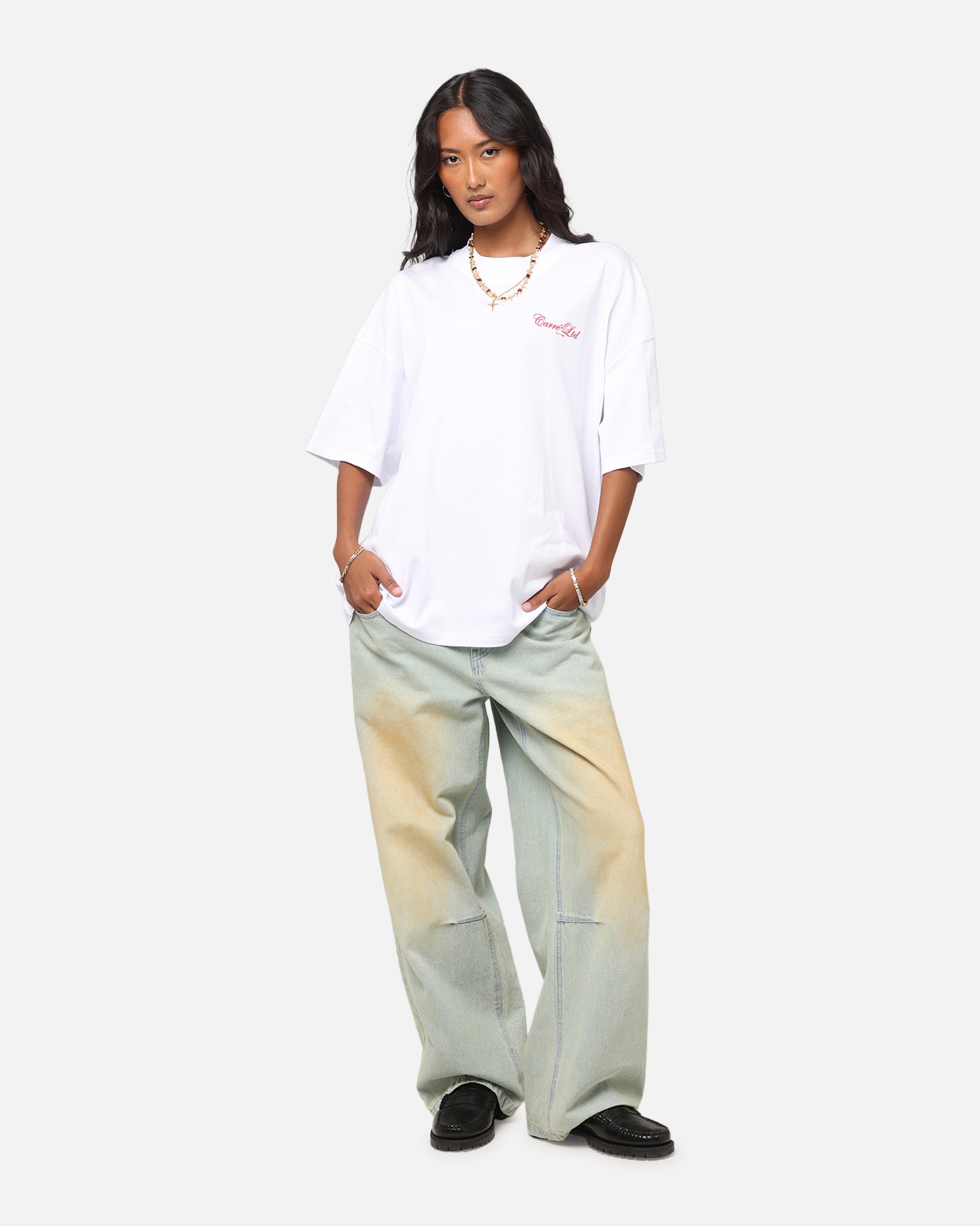 Carre Side Script Oversized T-Shirt White/Red、mySite、zt4zffjzw