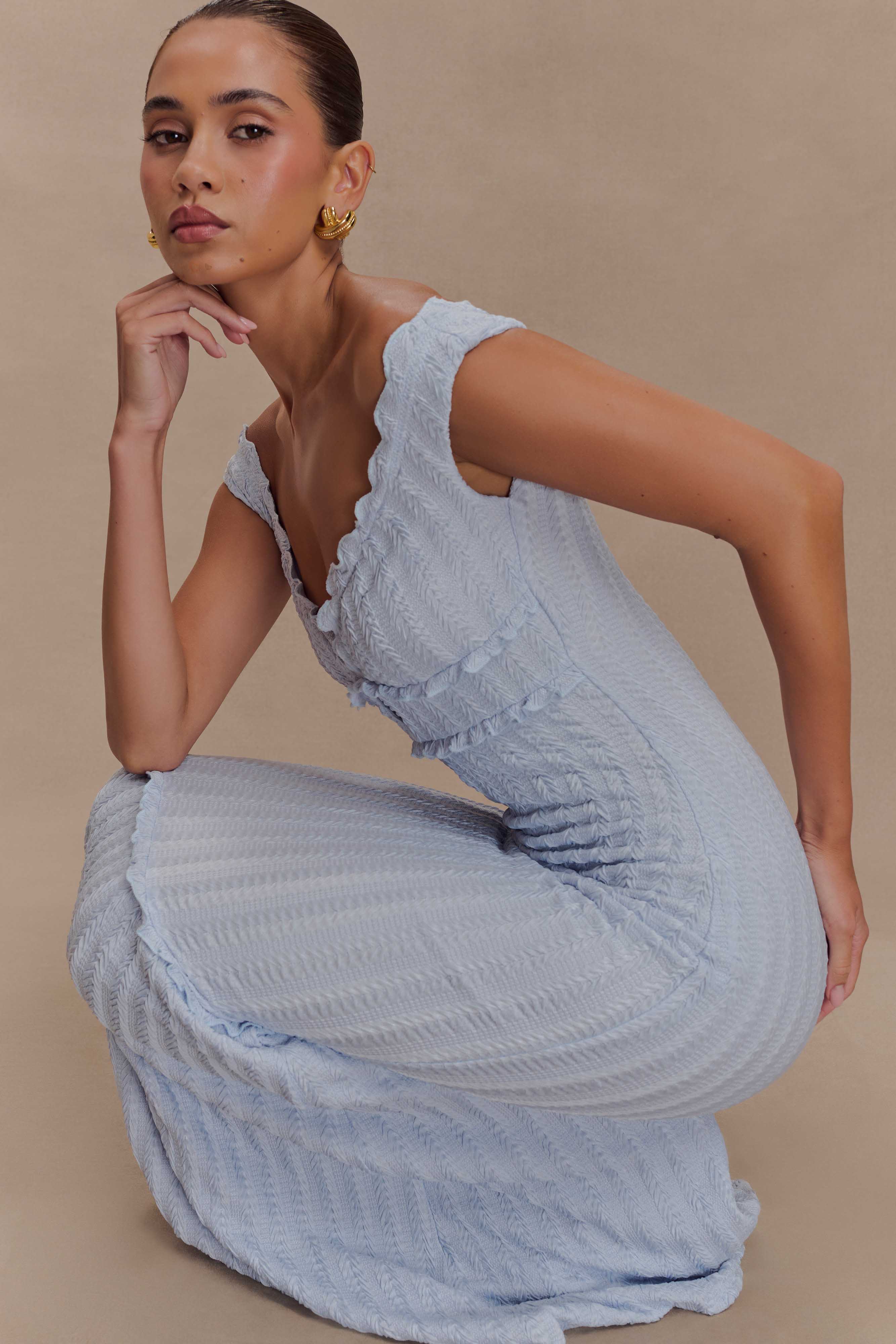 Natalie Off Shoulder Maxi Dress - Sky Blue、mySite、solidvoid