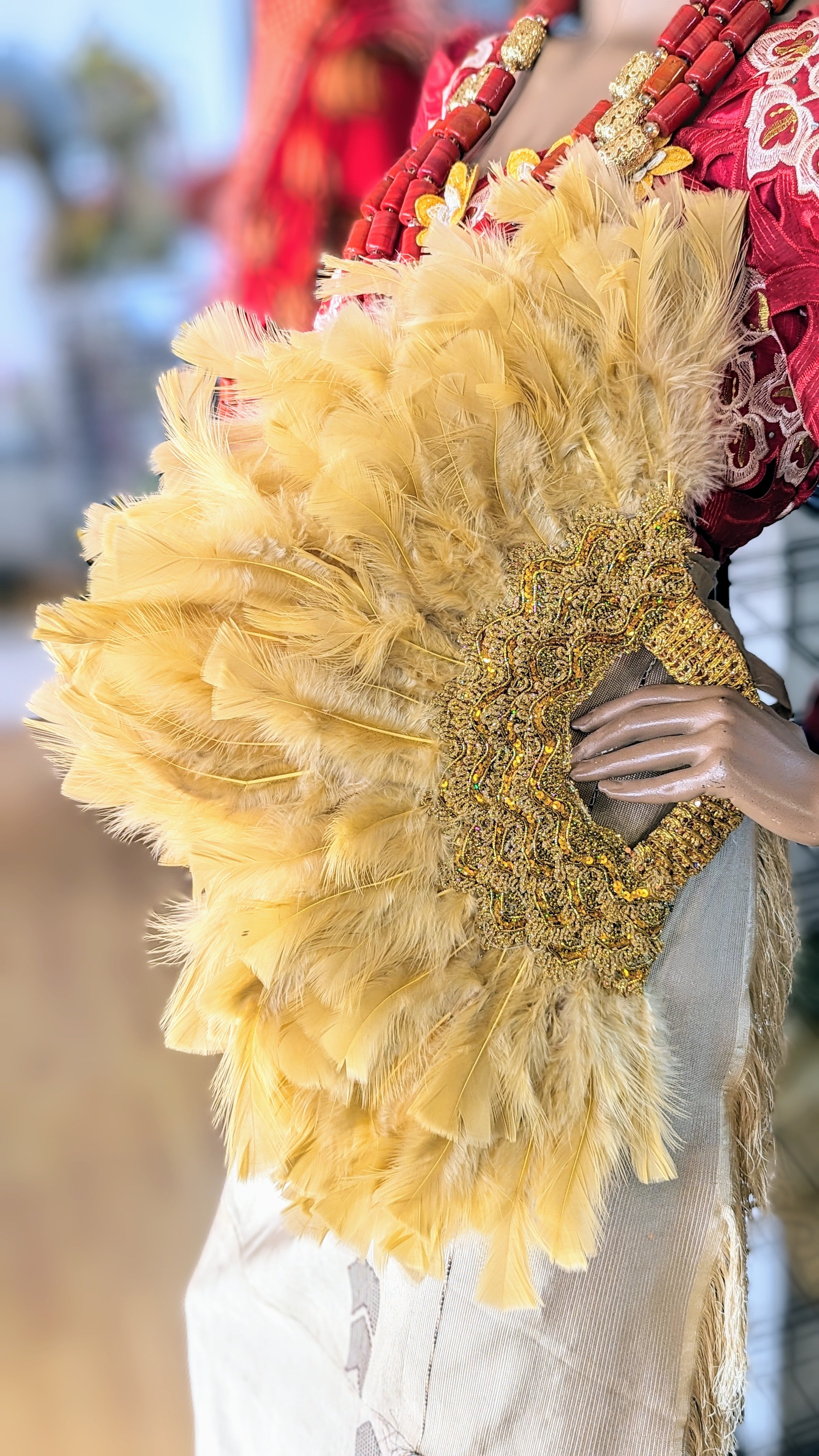 Dupsie's Zarauni Splendor Royal Gold Nigerian African Wedding Feather Fan DPFFGG29、mySite、solidvoid