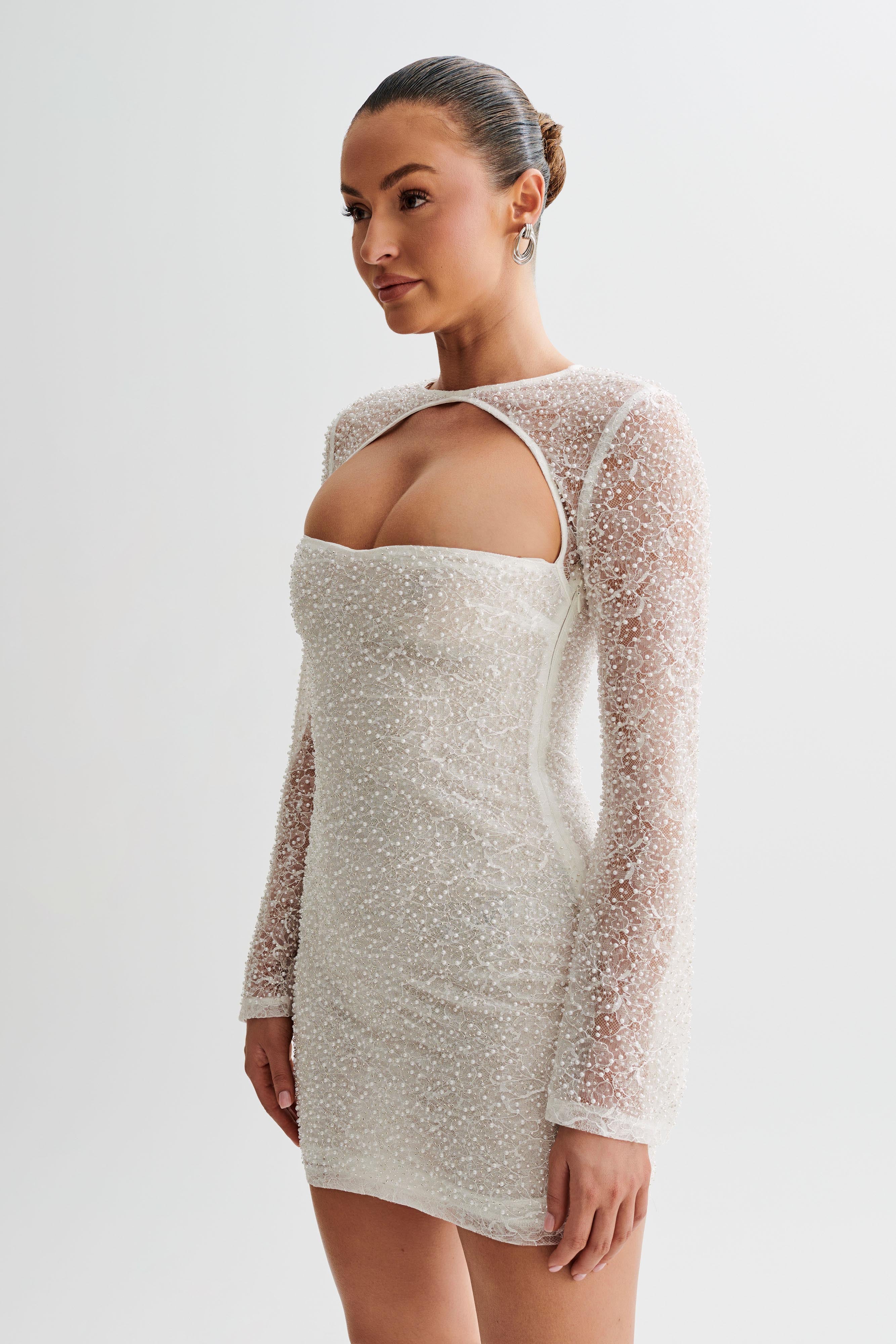 Paxton Pearl Beaded Mini Dress - White、mySite、solidvoid