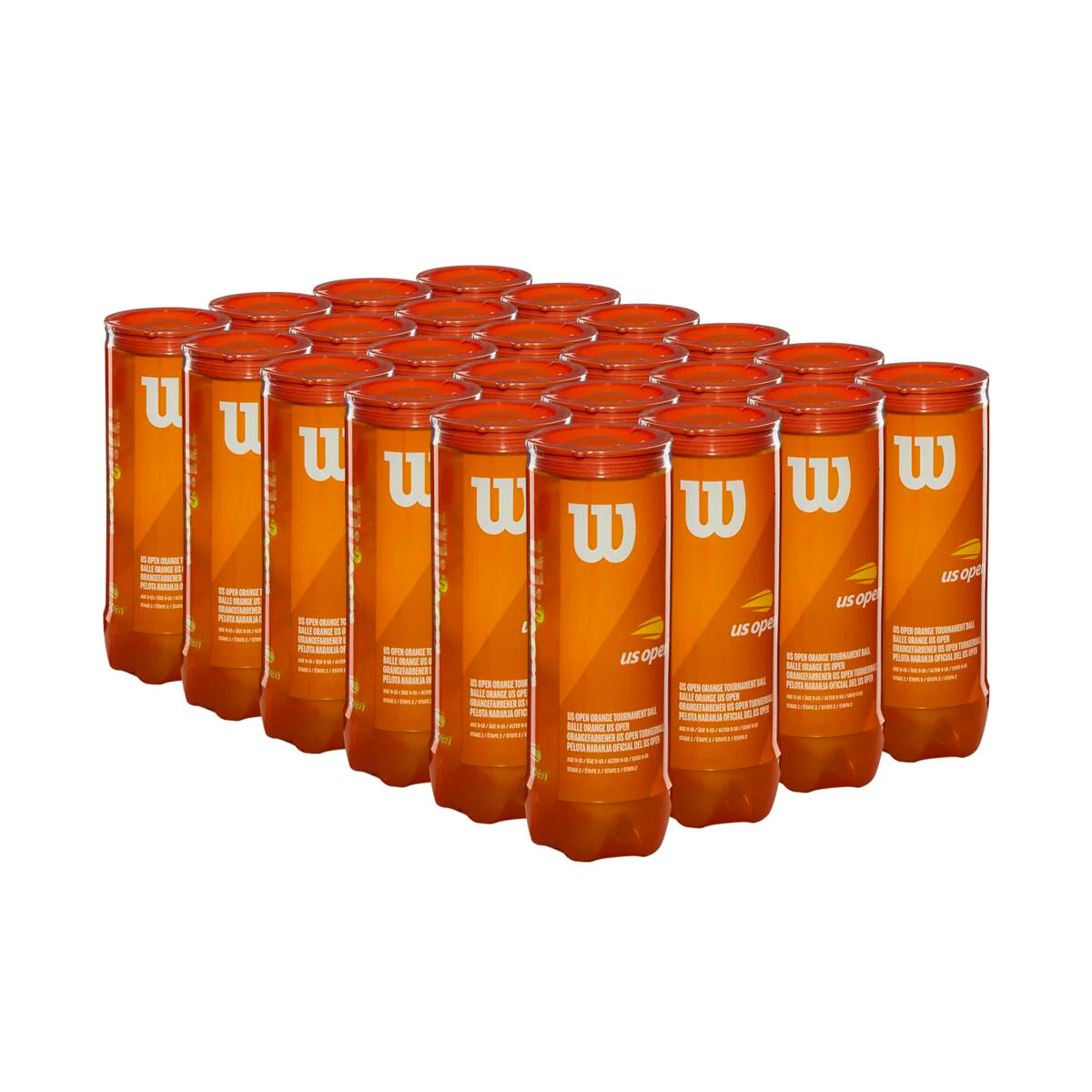 Wilson US Open Tournament 60' Orange Junior Tennis Balls - 24 Can Case