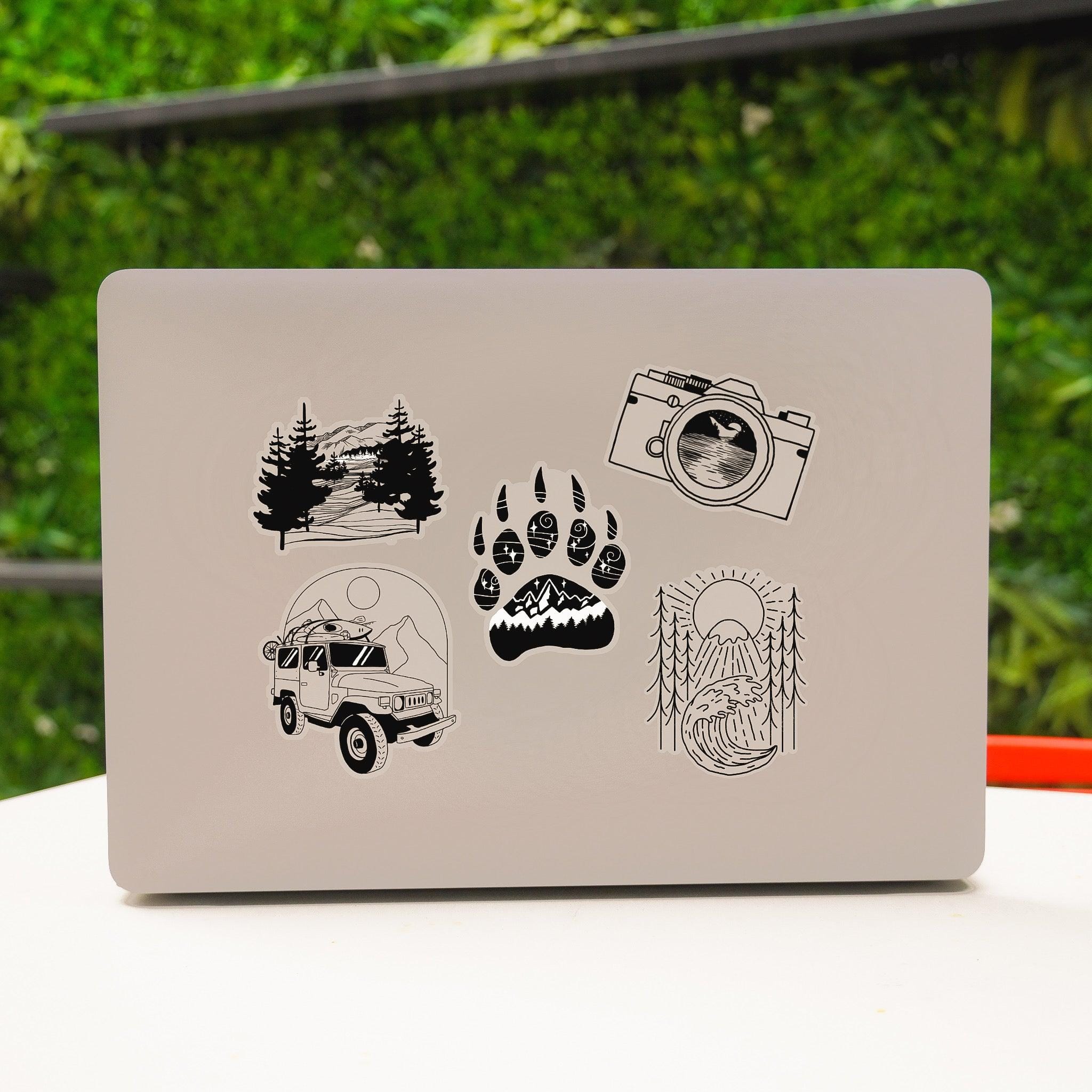  Nature Camping Black & White Clear Stickers 5 Pack、mySite、elrpsem3k