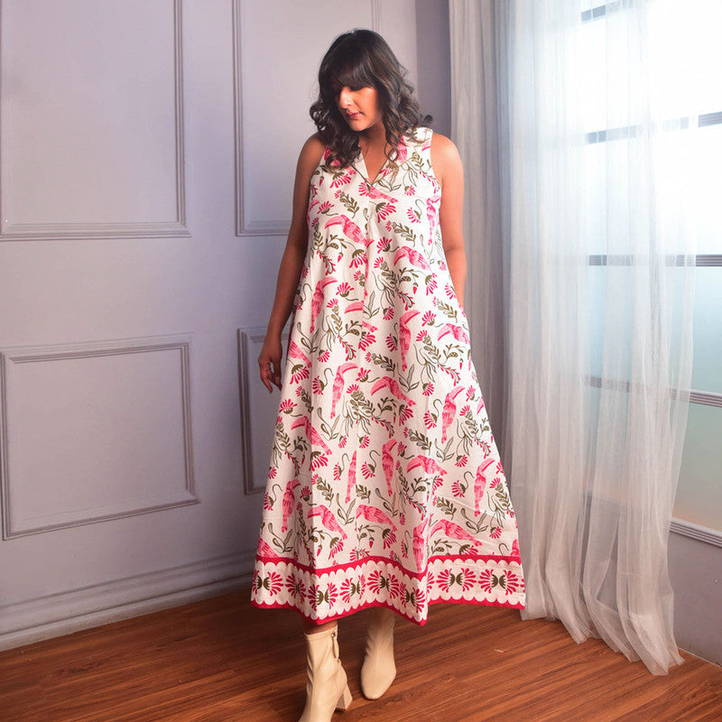 Cotton Lapel Dress For Women | A-Line | Floral Screen Print | Pink、mySite、camillekostekn