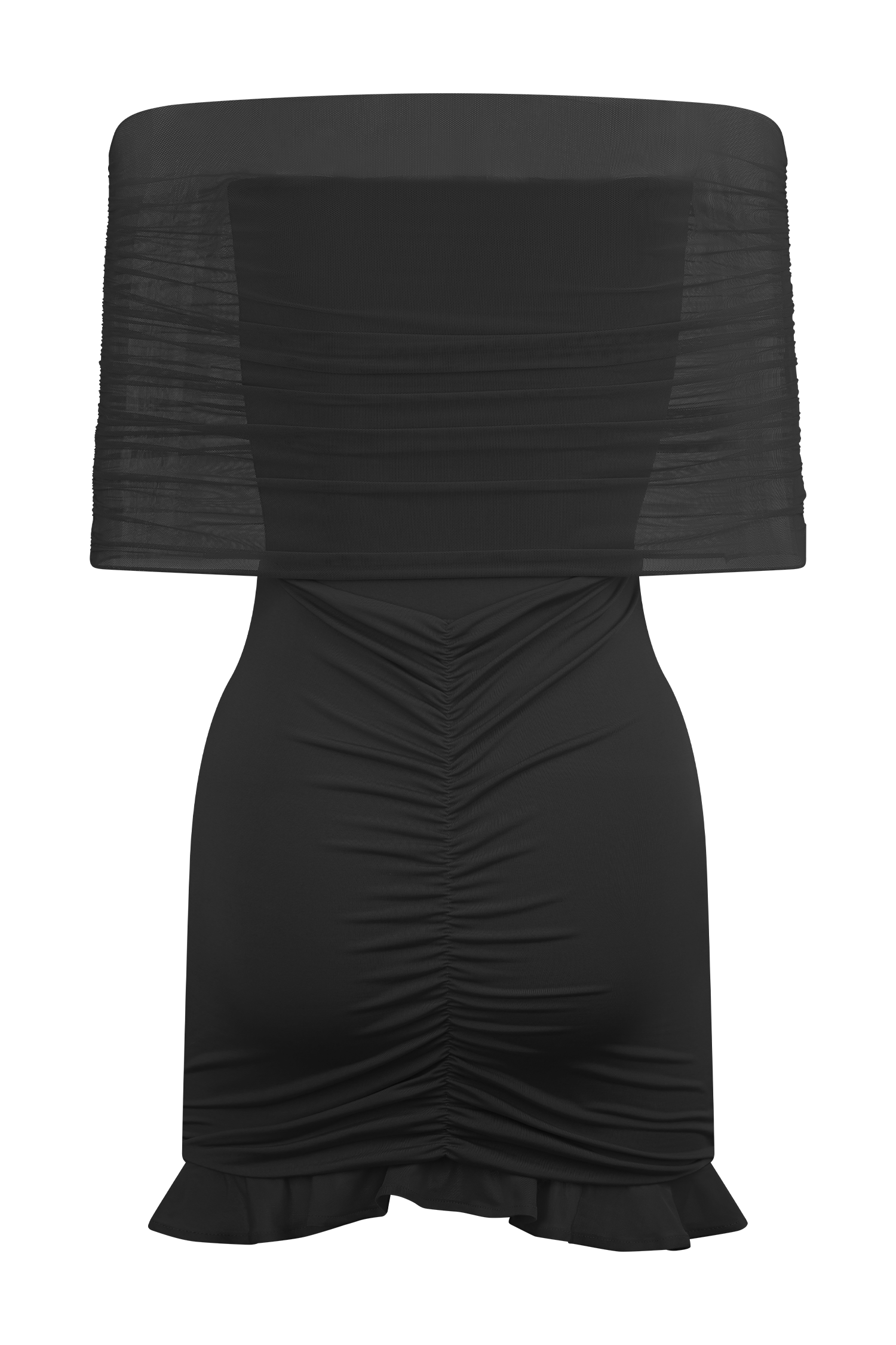 Caspian Slinky And Mesh Off Shoulder Mini Dress - Black、mySite、solidvoid
