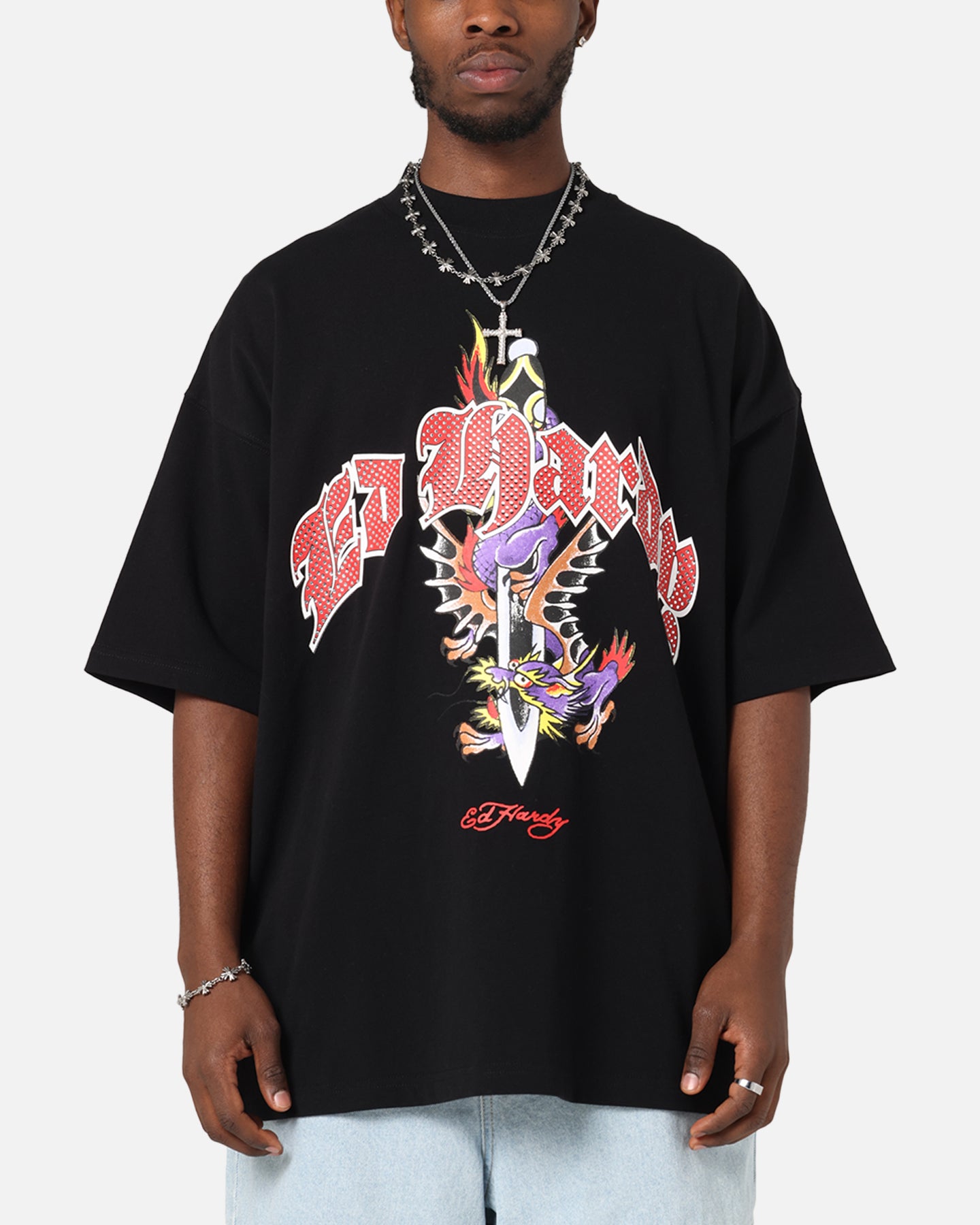 Ed Hardy Dagger Rhinestone Crop T-Shirt Black、mySite、zt4zffjzw