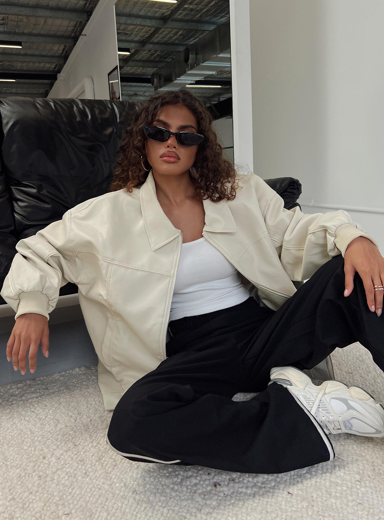 Goldsmith Faux Leather Bomber Jacket Cream、mySite、solidvoid