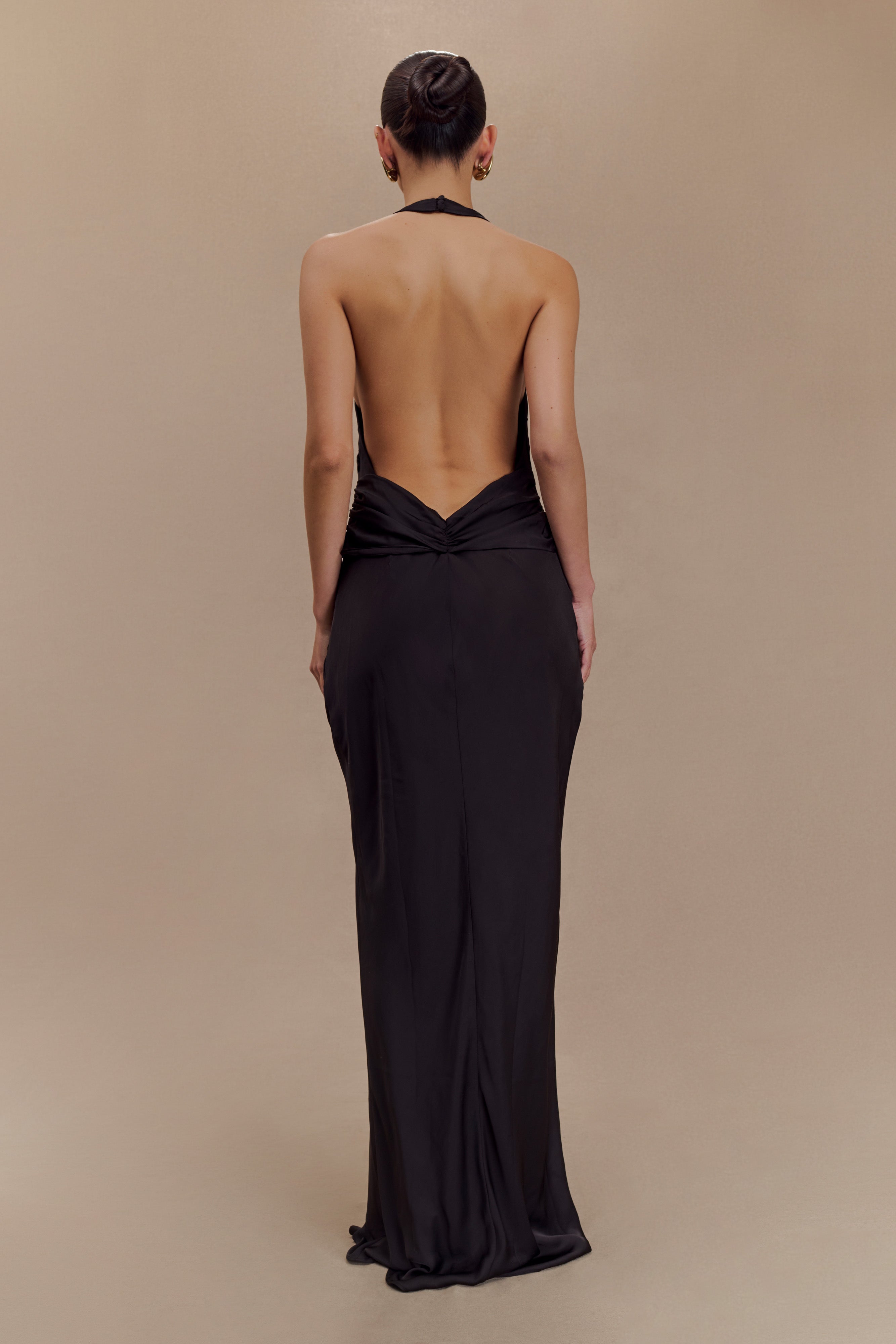Rinna Satin Halter Maxi Dress - Black、mySite、solidvoid