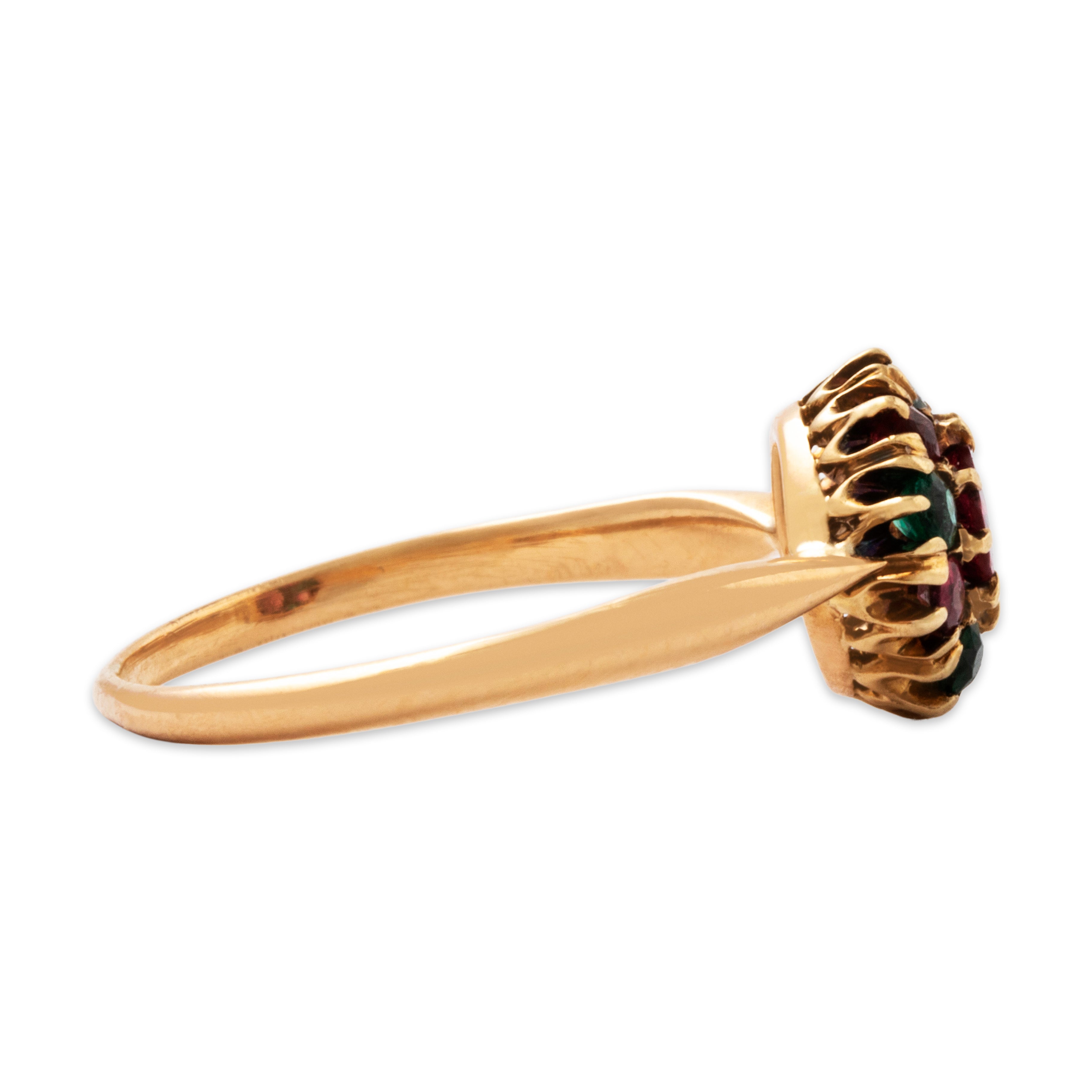 Antique 18k Yellow Gold Green & Crimson Glass Halo Ring 6.50、mySite、hinf8tx79