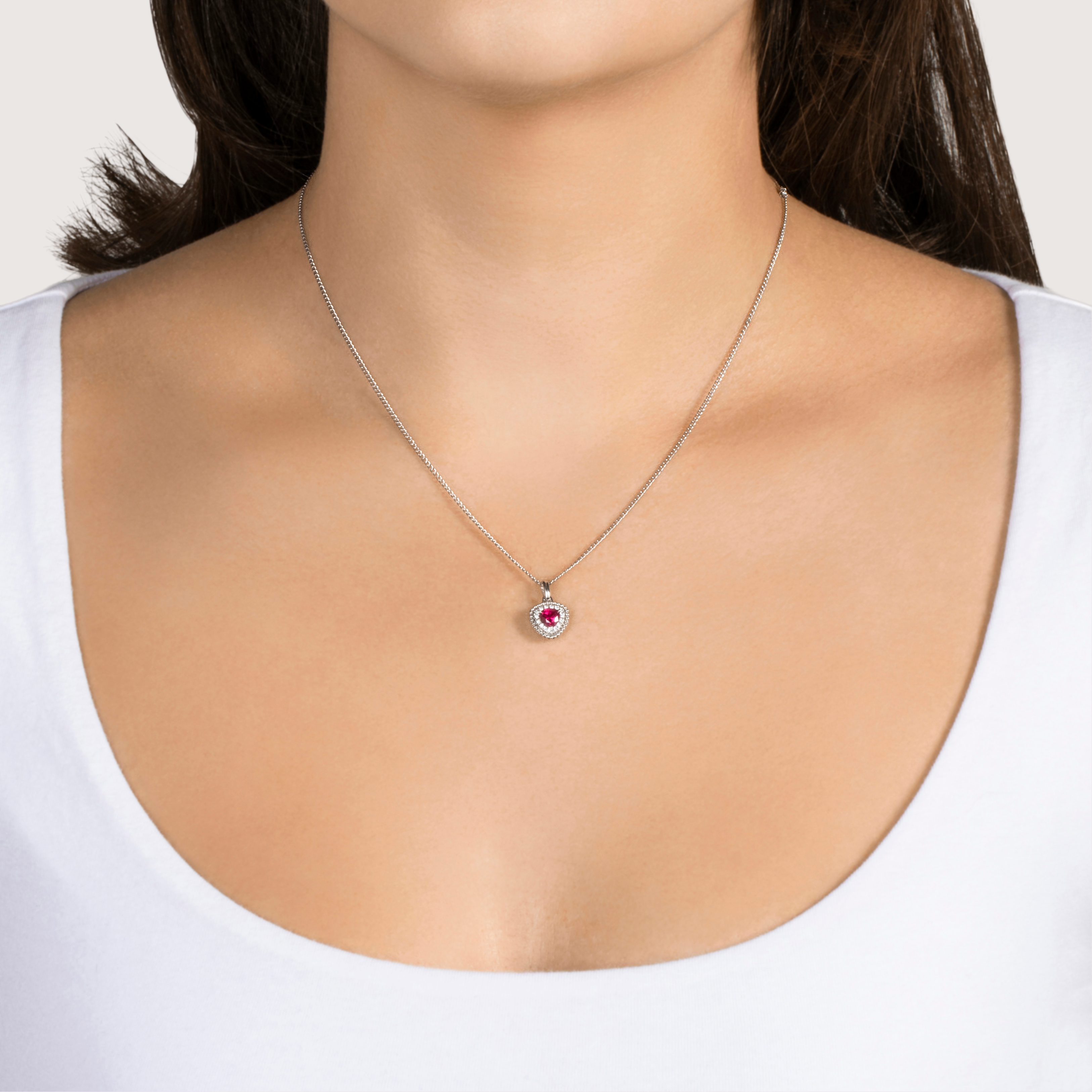 Estate 14k White Gold Ruby Diamond Vivid Trilliant Halo Pendant、mySite、hinf8tx79