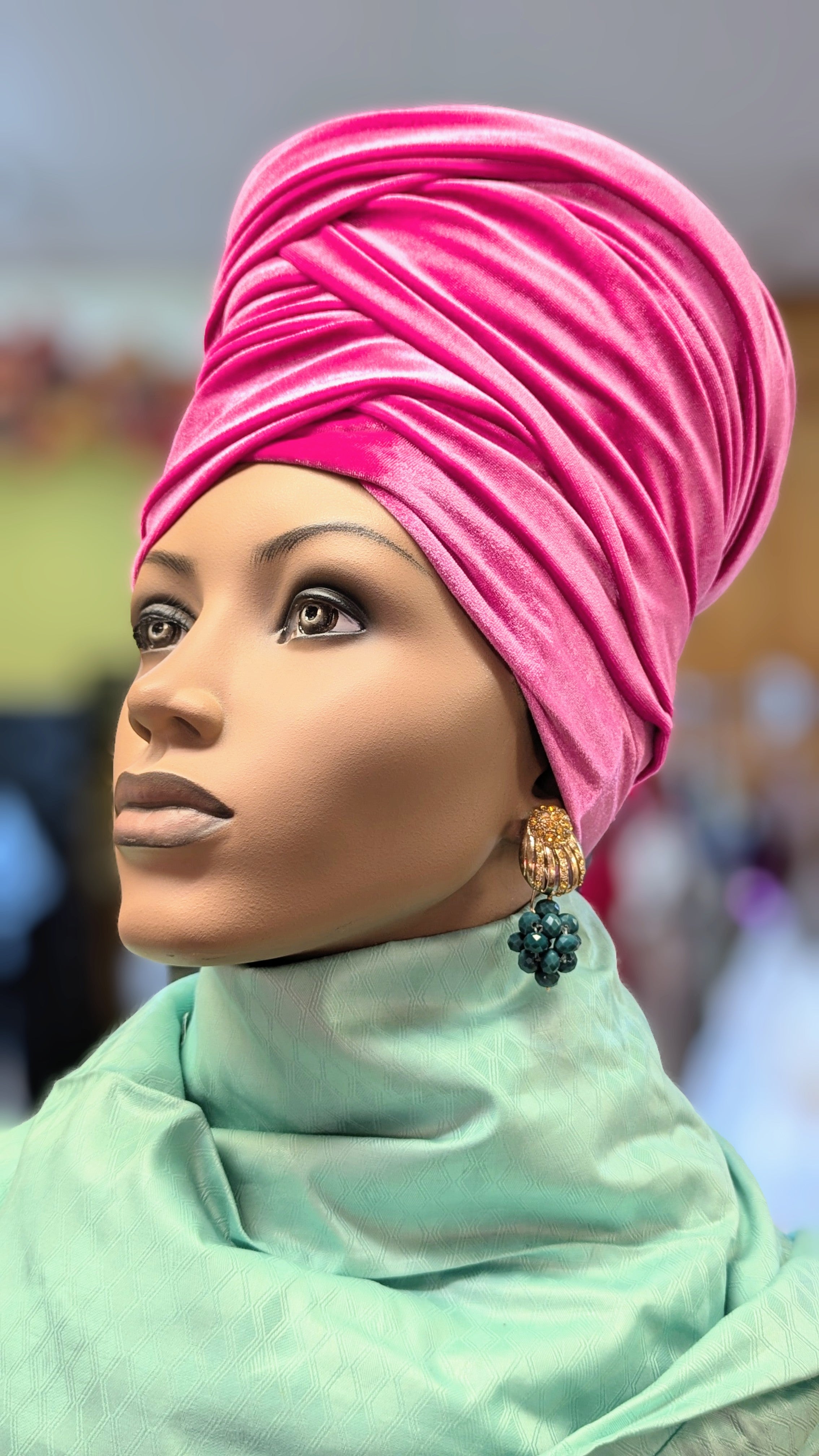 Kaliyah Fuchsia Pink Velour African Hat Head Wrap DPVHHWP3、mySite、solidvoid
