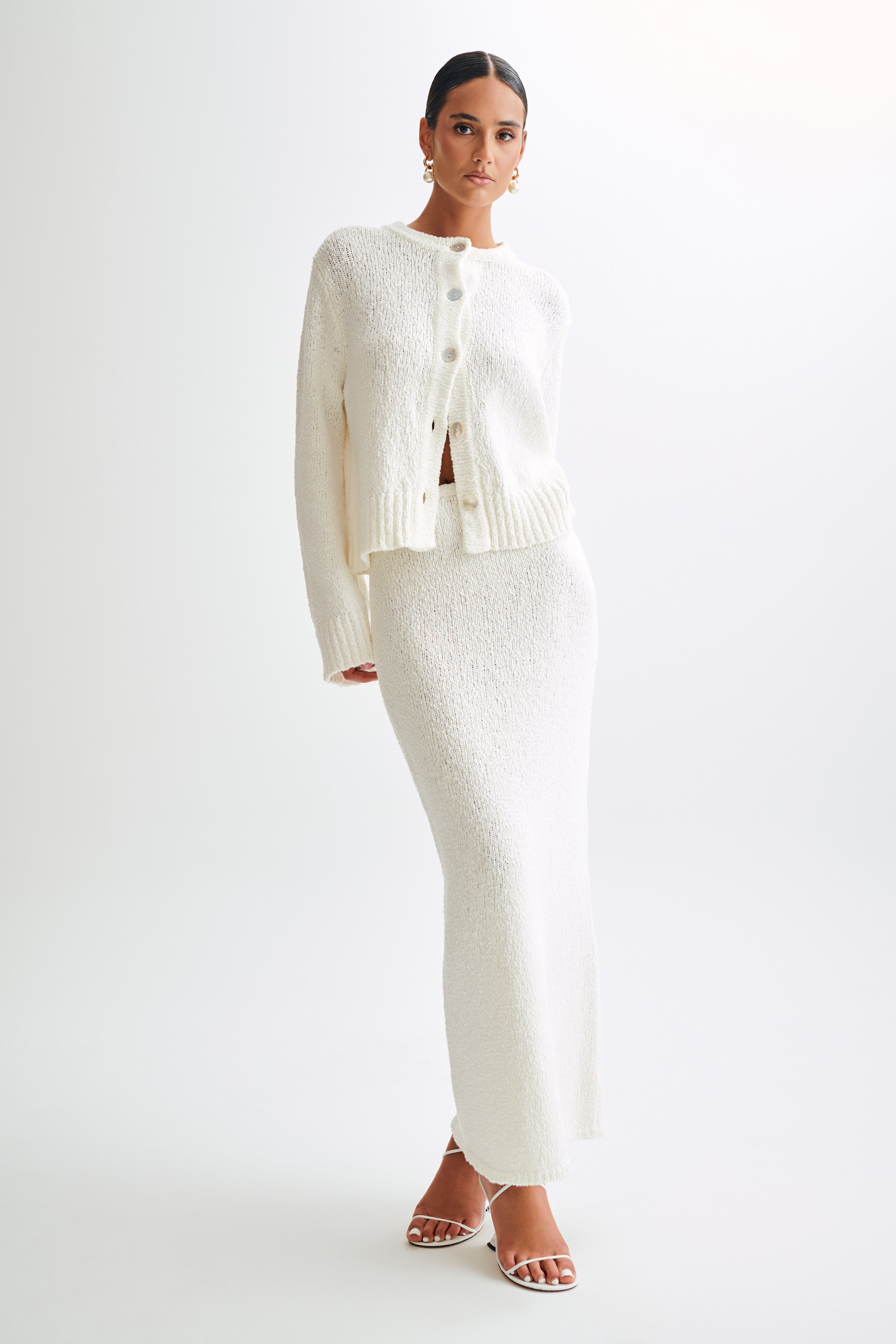 Moira Oversized Boucle Cardigan - White、mySite、solidvoid