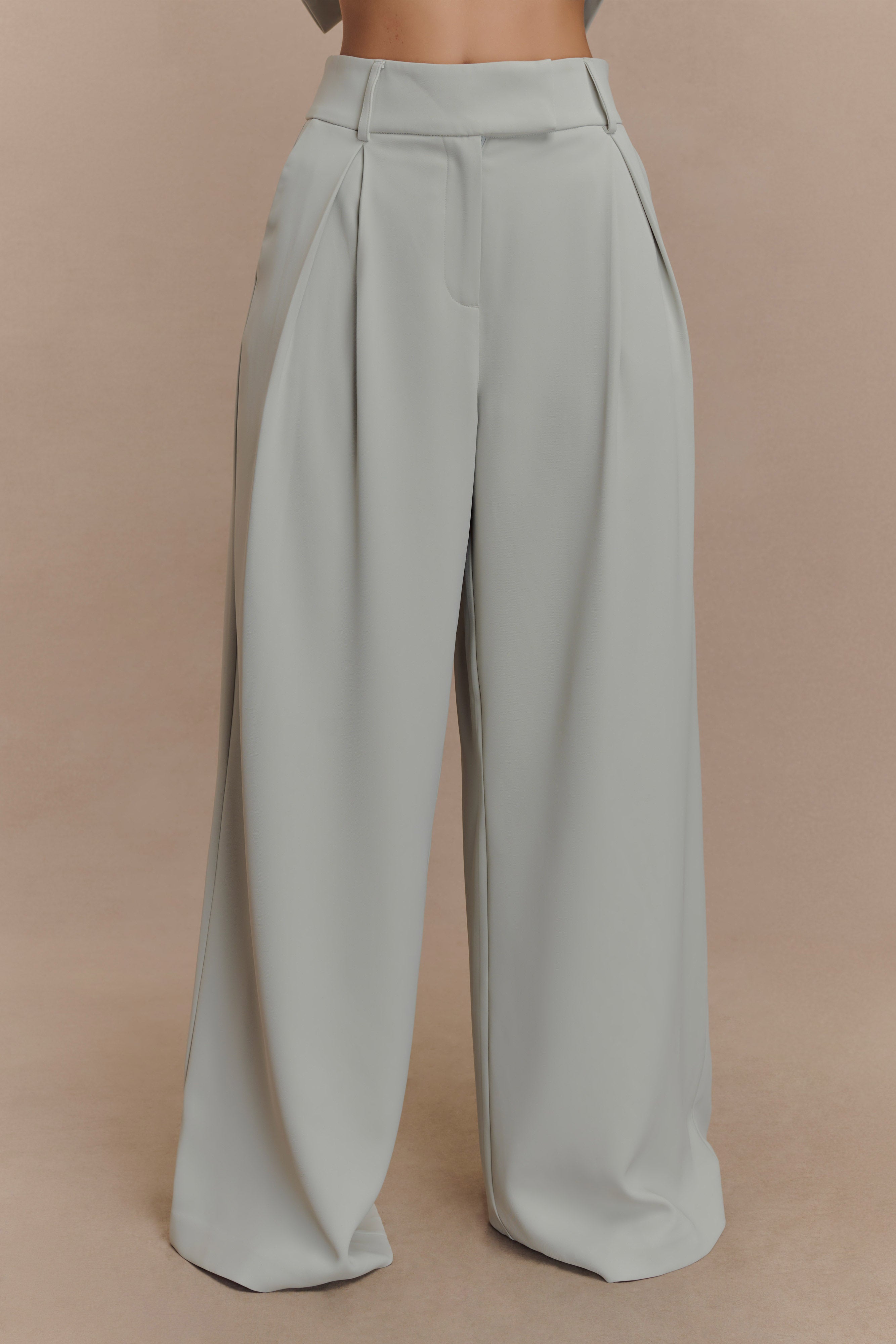 Jameson Pleated Wide Leg Pants - Light Sage、mySite、solidvoid