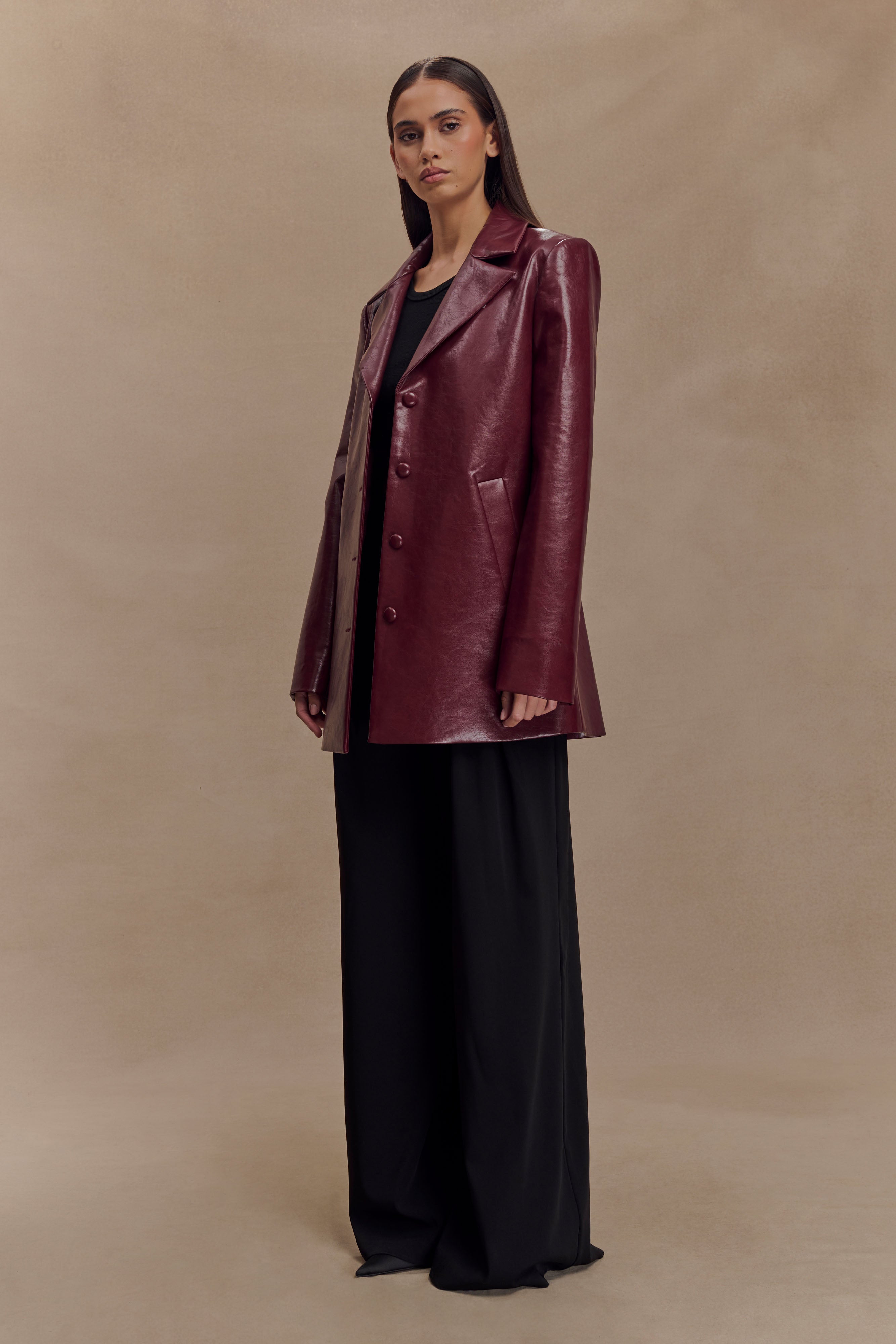 Deborah Faux Leather Coat - Cherry Red、mySite、solidvoid