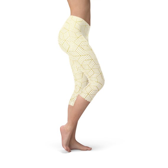  White Geometric Cube Capri Leggings、mySite、justintrudeaud