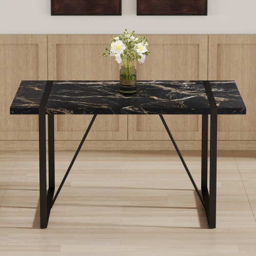 Rustic Industrial Rectangular Wood Dining Table For 4-6 Person, With 1.5" Thick Engineered Wood color Tabletop and Black Metal Legs,Desk For Kitchen Dining Living Room, 55.1" x 31.4"x 29.9"1529W115172、、casual