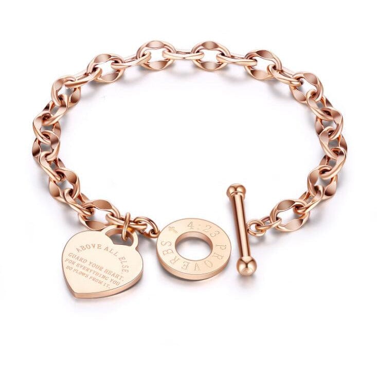 Guard Your Heart Christian Bracelet Proverbs 4:23 Stainless Steel Rose Yellow or White Gold Plated、mySite、g9winljtr