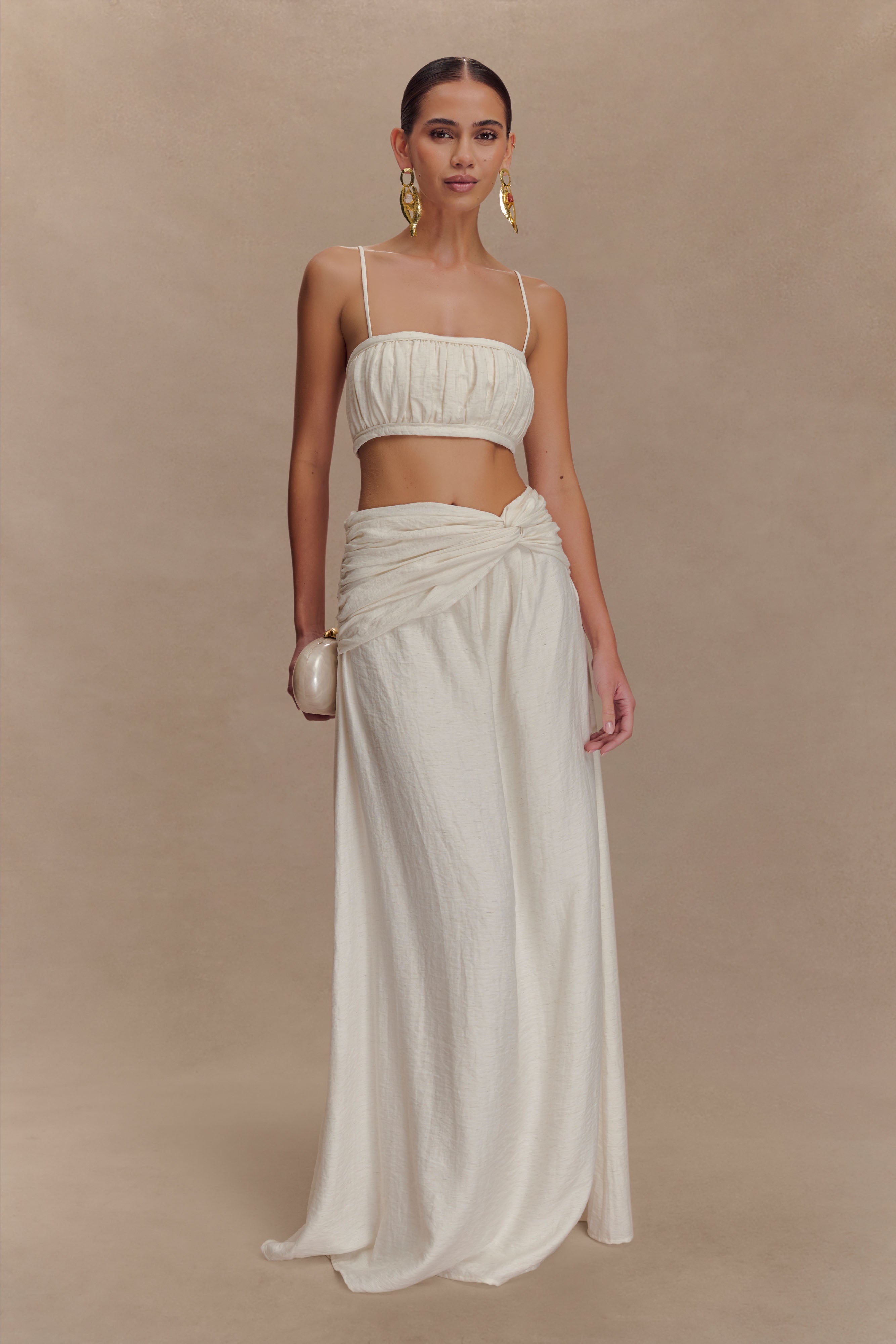 Scottie Shirred Linen Bandeau - Oat Marle、mySite、solidvoid