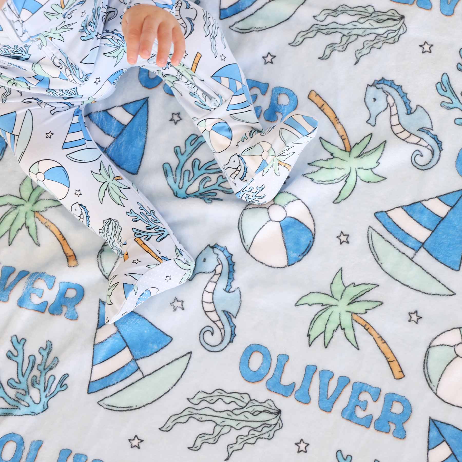  Tiny Tides Personalized Kids Blanket | Blue、mySite、layawaytickets