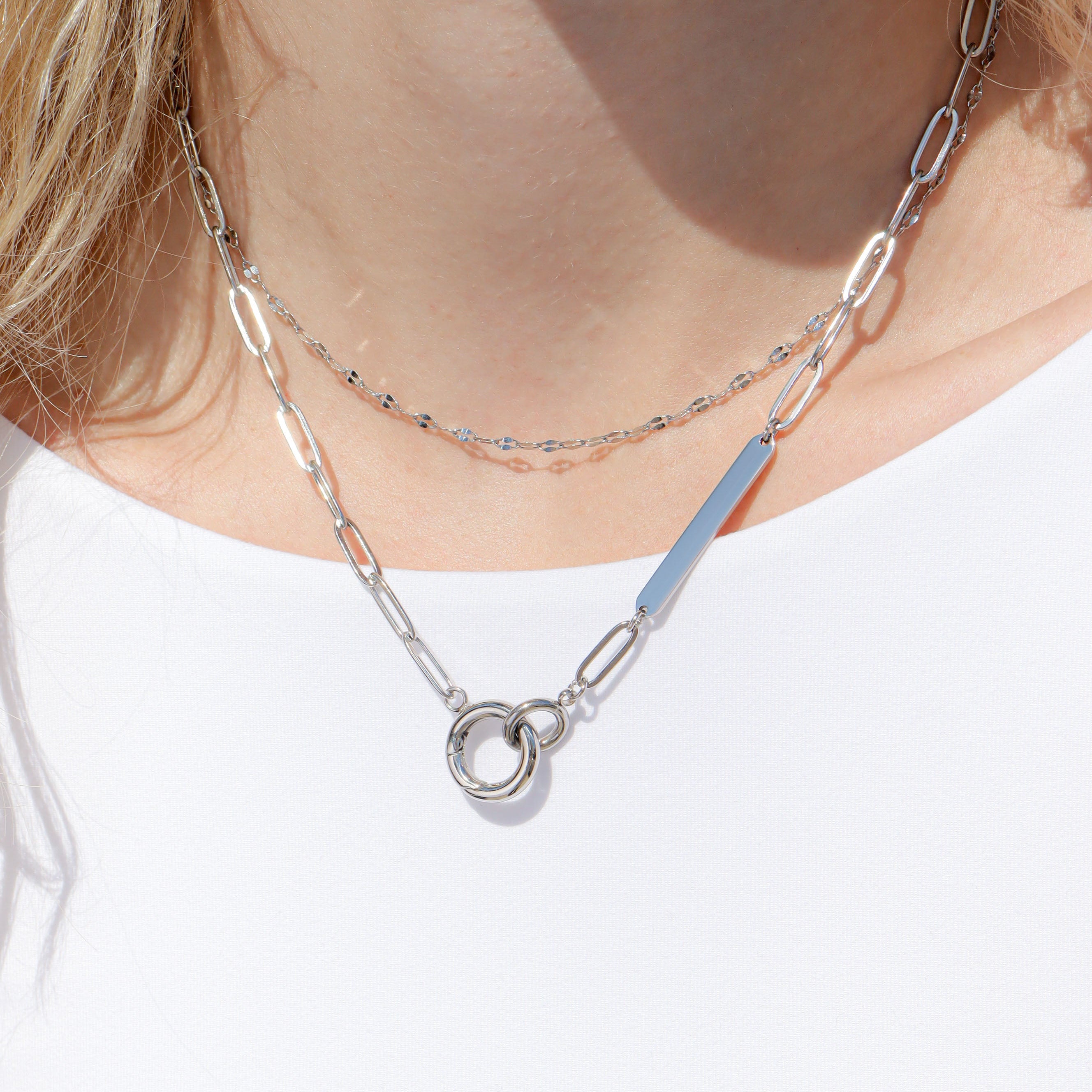 18K Gold PVD Engravable Paperclip Charm Holder Necklace / CHN0079、mySite、dreamappss