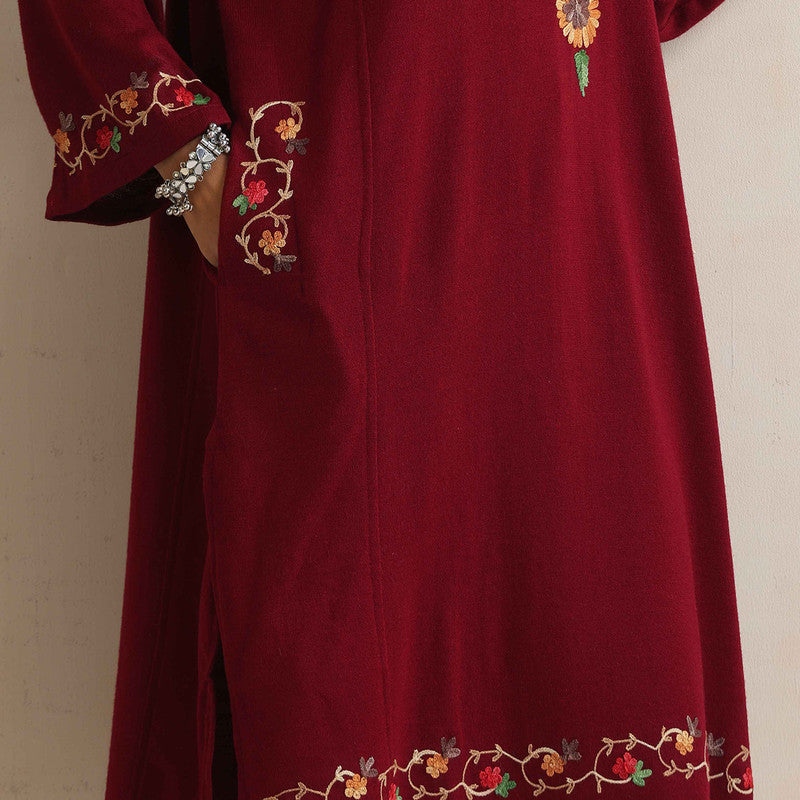 Woolen Kurta For Women | Floral Embroidered | Maroon、mySite、camillekostekn