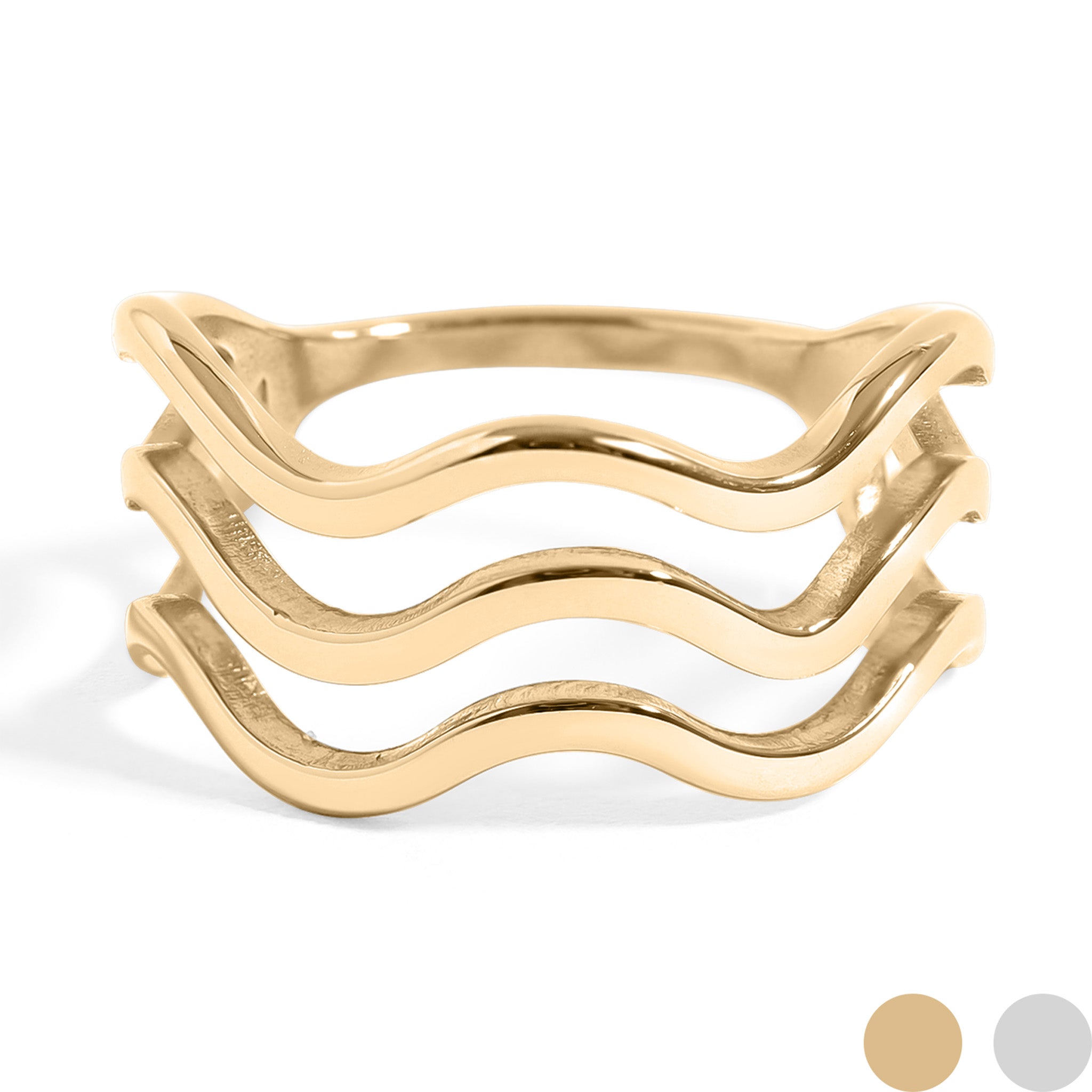 18K Gold PVD Stainless Steel Triple Wave Geometric Ring / KSS0005、mySite、dreamappss