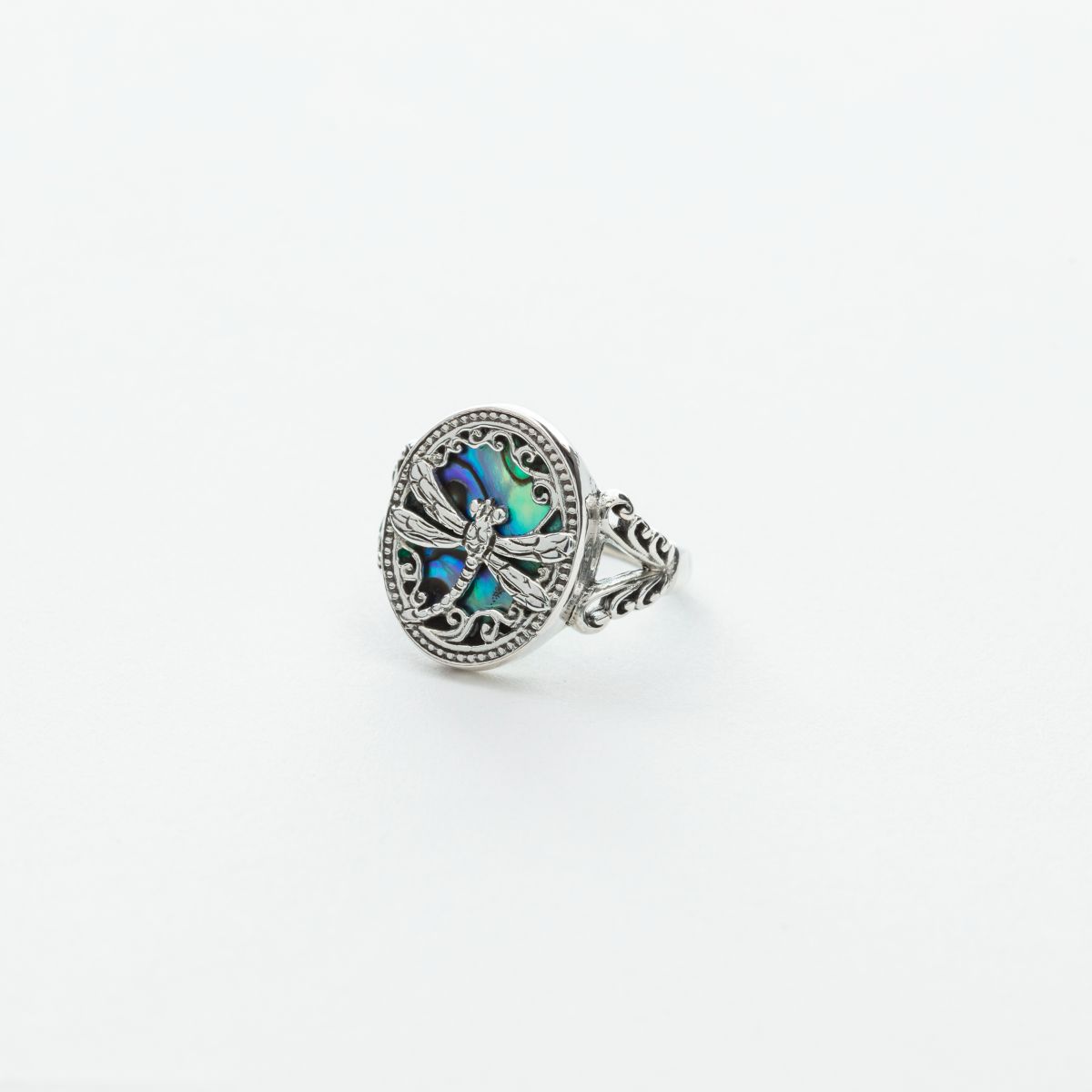 Dragonfly Ring with Paua Shell Background in Silver、mySite、topwebapps