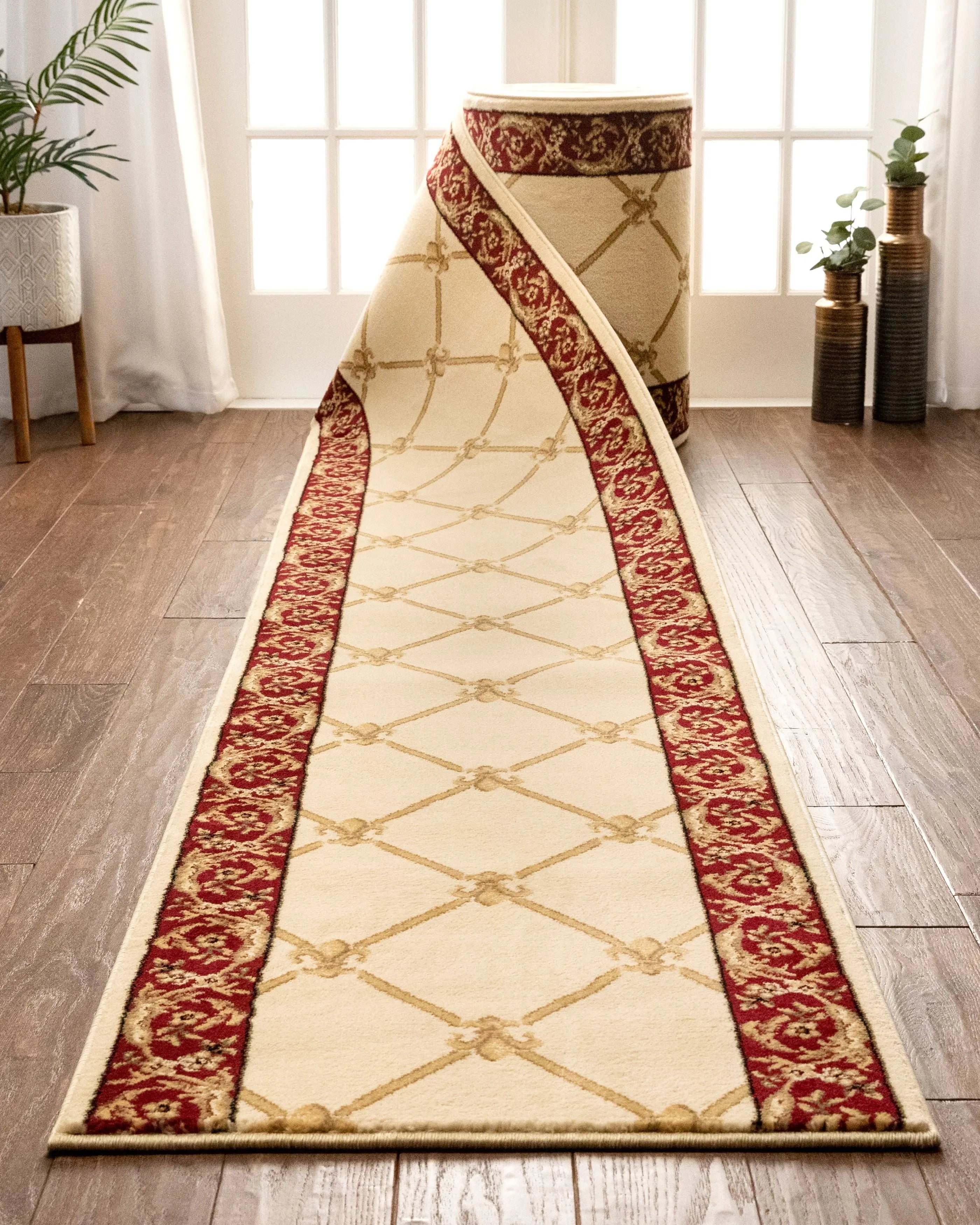 Fleur De Lis Custom Size Runner Formal Ivory Choose Your Width x Choose Your Length Hallway Runner Rug、mySite、gigharbornorthrealestate