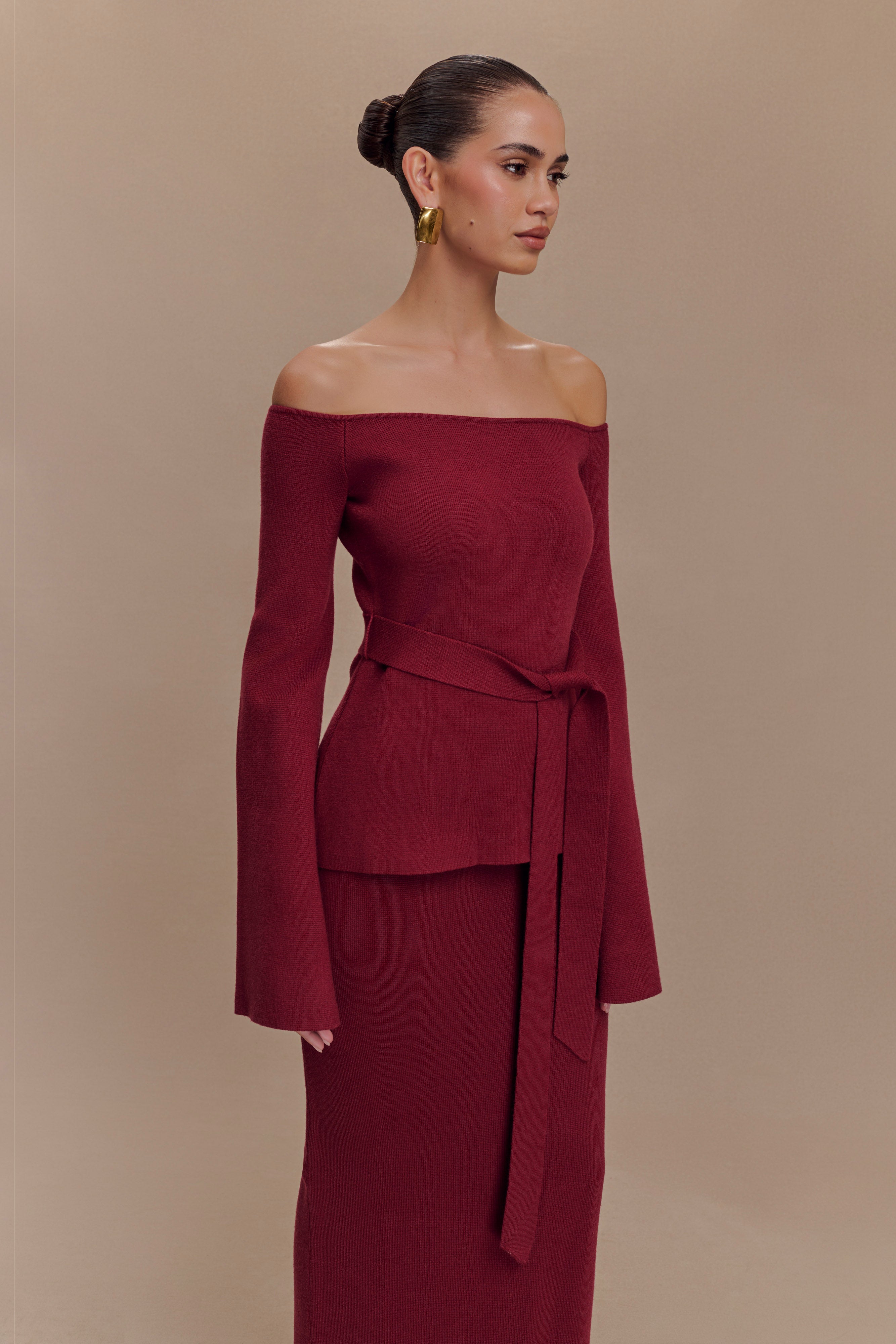 Kyle Off Shoulder Knit Top - Cherry Red、mySite、solidvoid