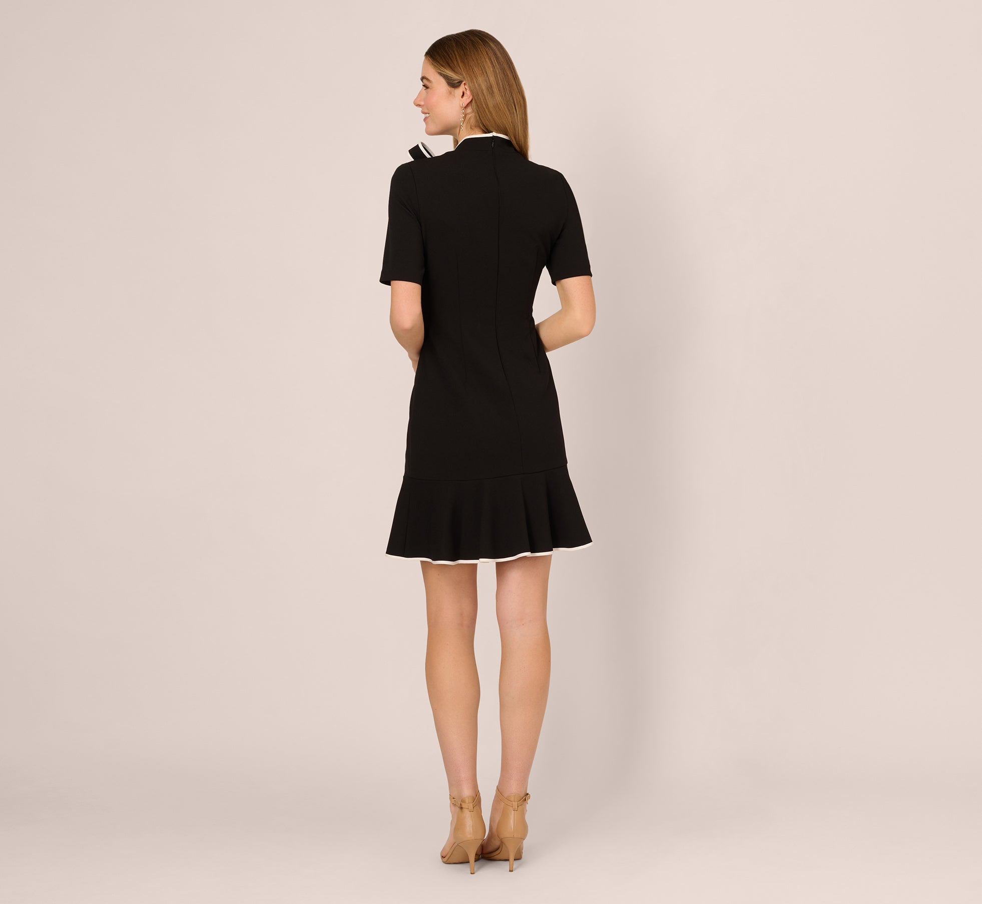Mock Neck Dress With Contrasting Bowtie In Black Ivory、mySite、solidvoid