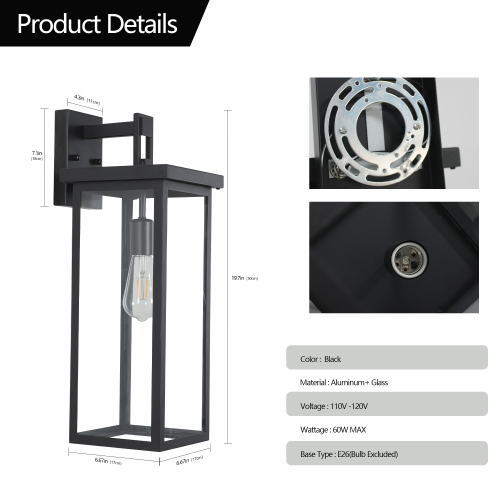 2-Pack 22.0" Outdoor Wall Lantern with Dusk to Dawn Sensor, Matte Black Finish, Clear Glass Panels, Weatherproof Exterior Light for Porch, Patio, Garage, 2-Light Design (Bulb Not Included)、、eastwooduniform