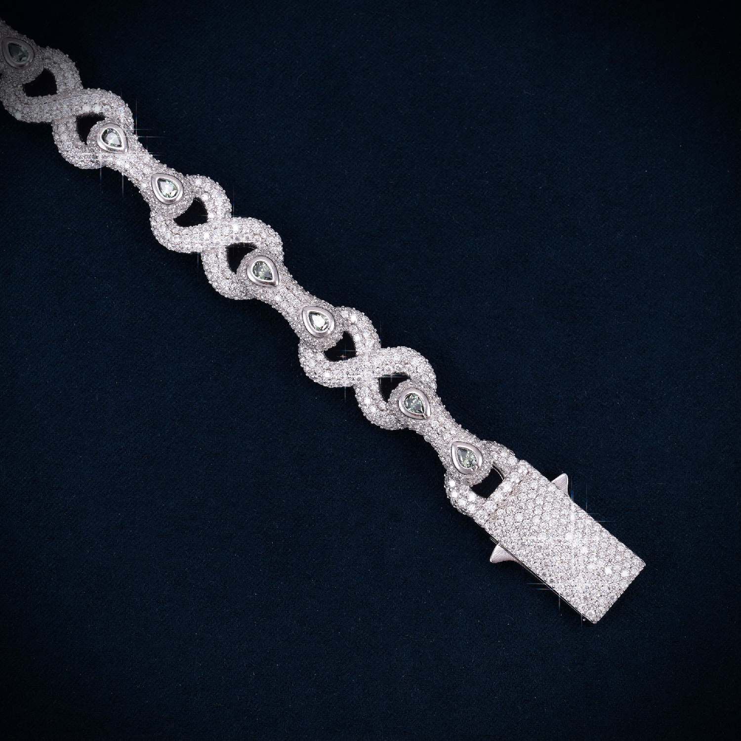 13MM Double-Halo Moissanite Infinity Link Bracelet 14K Gold、mySite、hinf8tx79