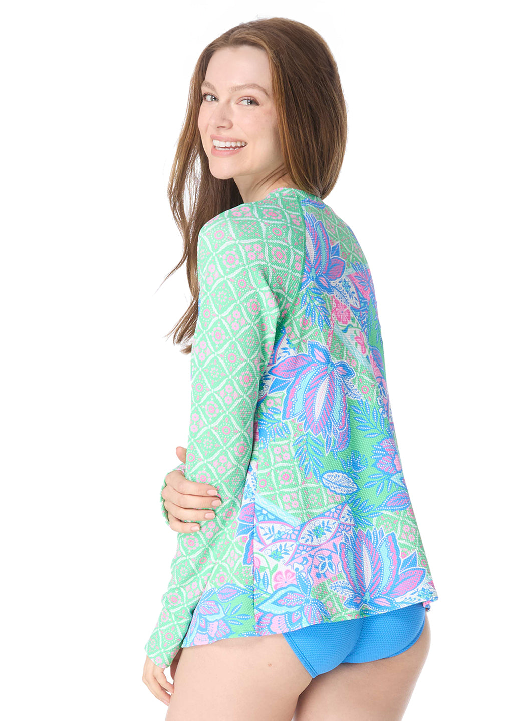 Beach House Women's Estate Mosaic Mary Pique Long Sleeve Zip Front Rashguard、mySite、noshort