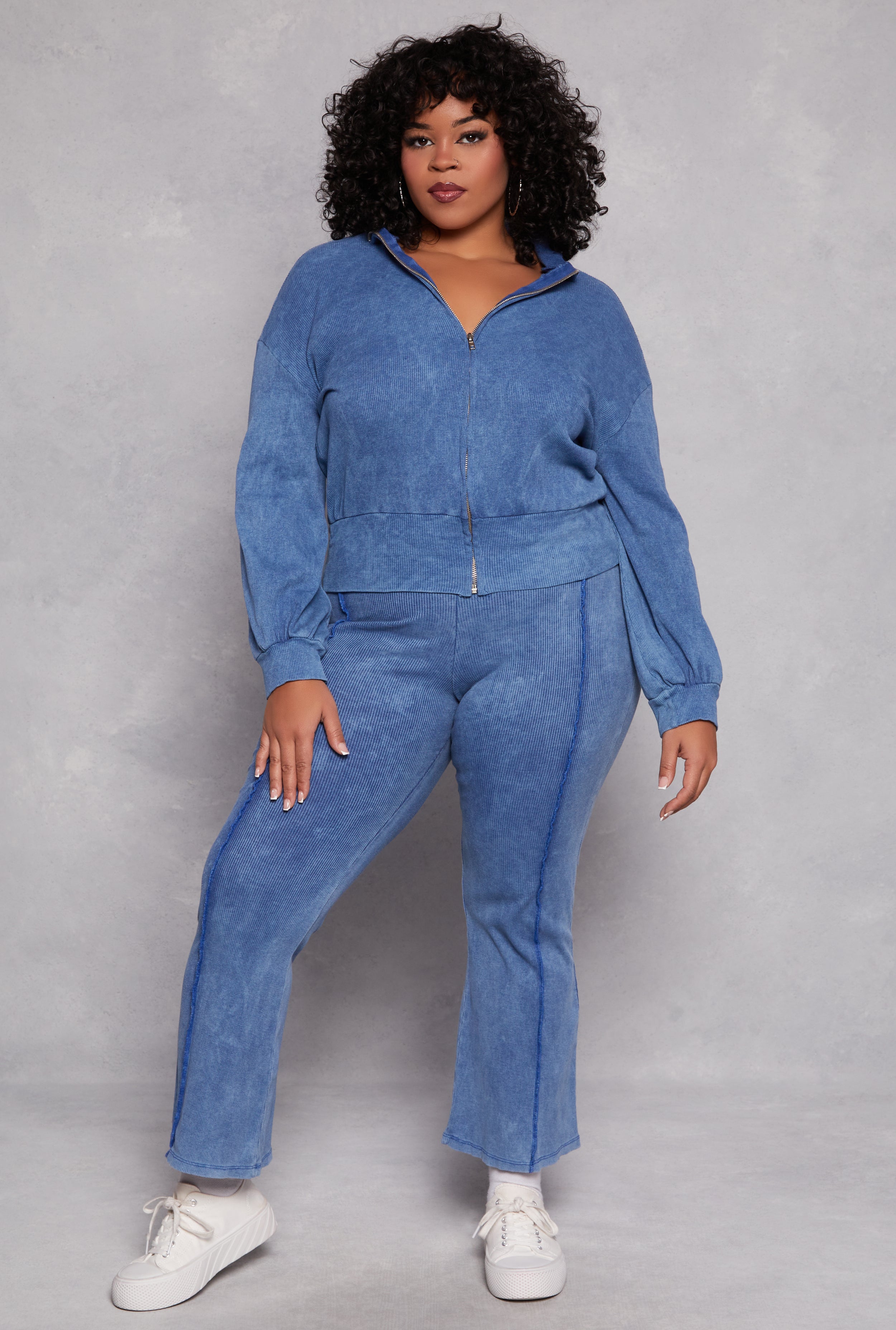 Plus Size Acid Wash Pintuck Flare Pants、mySite、camillekostekn