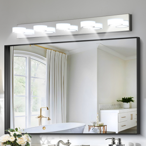 52" Modern 7-Light LED Vanity Light Fixture - Chrome Finish with Acrylic Light Shades - Energy-Efficient Bathroom Wall Sconce - Dimmable for Mirror, Shower, and Bathroom Decor、、eastwooduniform