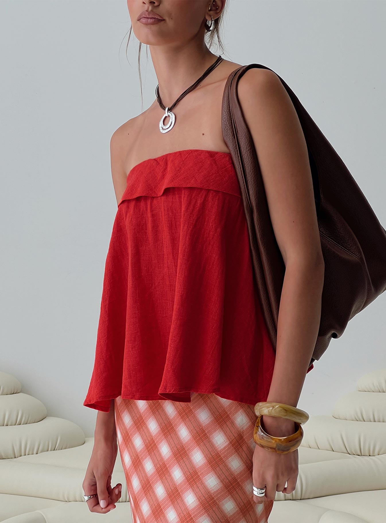 Ethel Strapless Linen Top Red、mySite、solidvoid