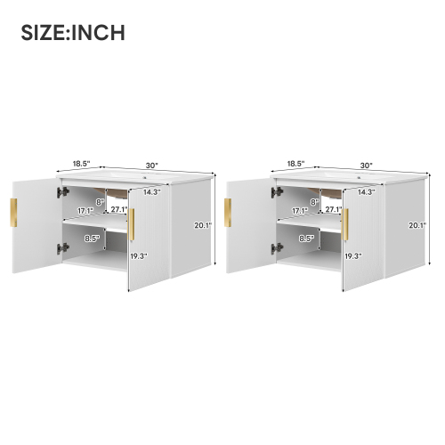 30" Vintage Bathroom Vanity with Ceramic Sink, with 3 Holes Single Ceramic Sink, Bathroom Storage Vanity Cabinet with 2 Soft Closing Doors、、xpatfood