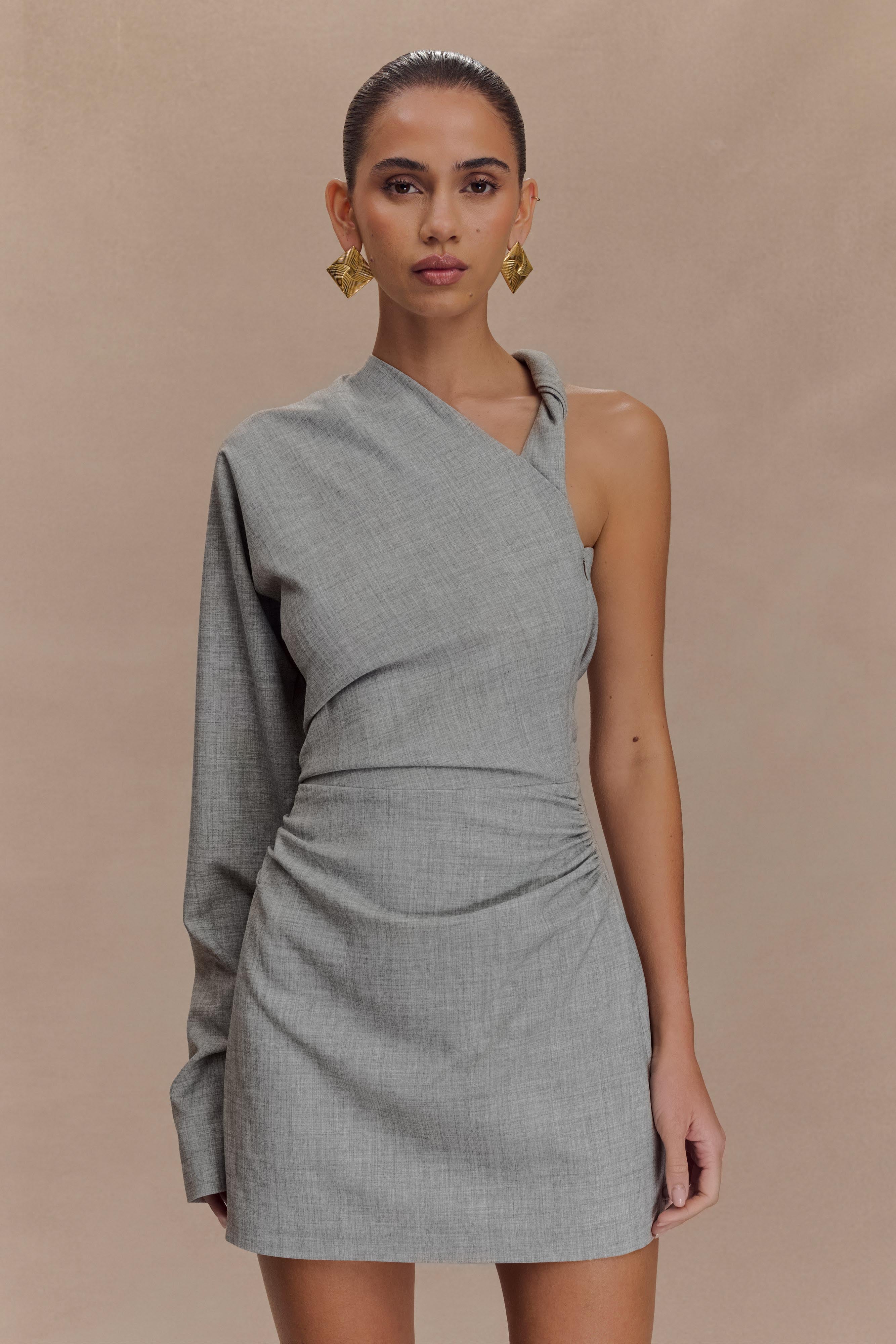 Dorian Twist Shoulder Mini Dress - Charcoal Marle、mySite、solidvoid