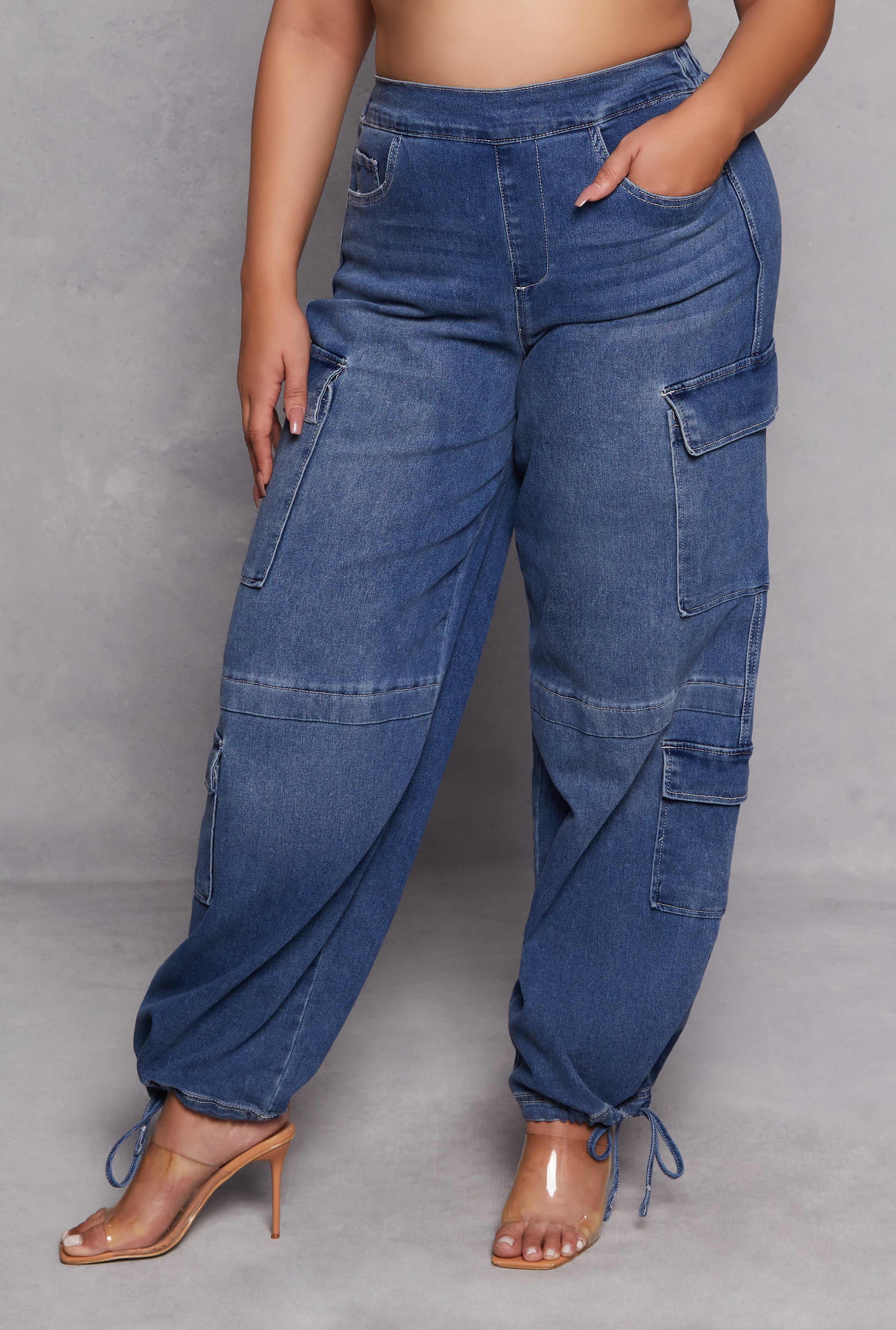 Plus Size Almost Famous Wide Leg Cargo Jeans、mySite、camillekostekn