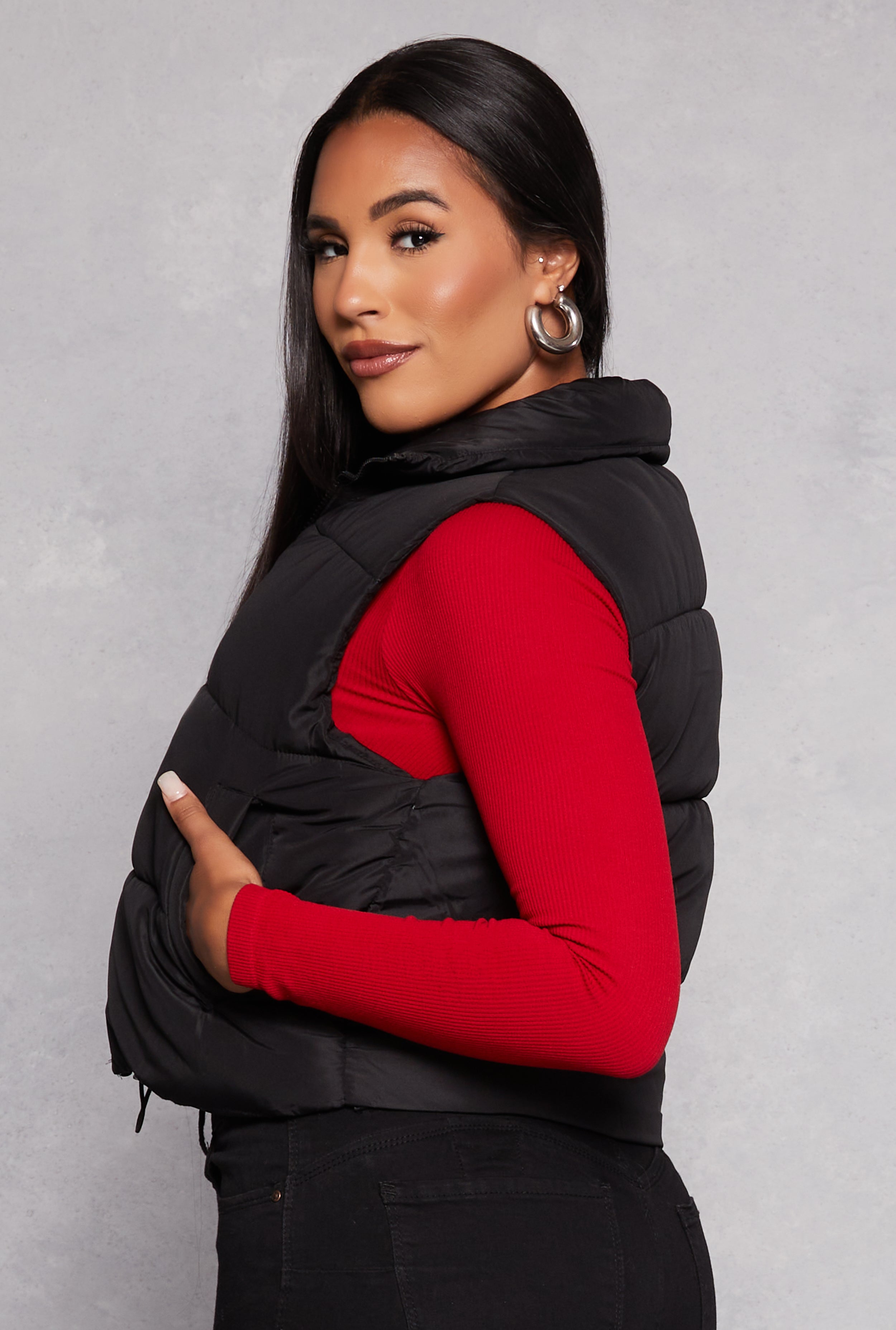 Almost Famous Zip Front Puffer Vest、mySite、camillekostekn